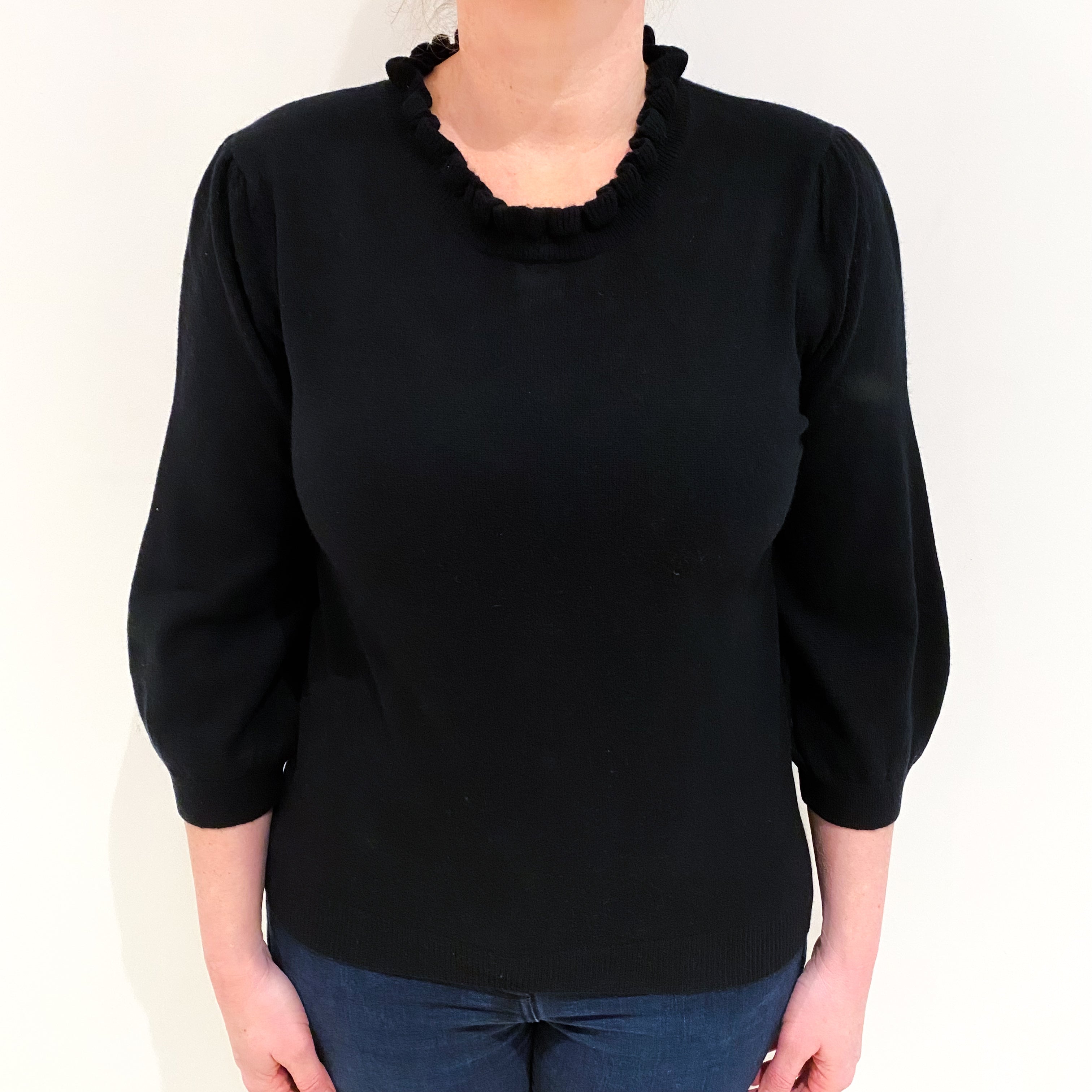 Wyse London Black Cashmere Ruffle Crew Neck Jumper Large