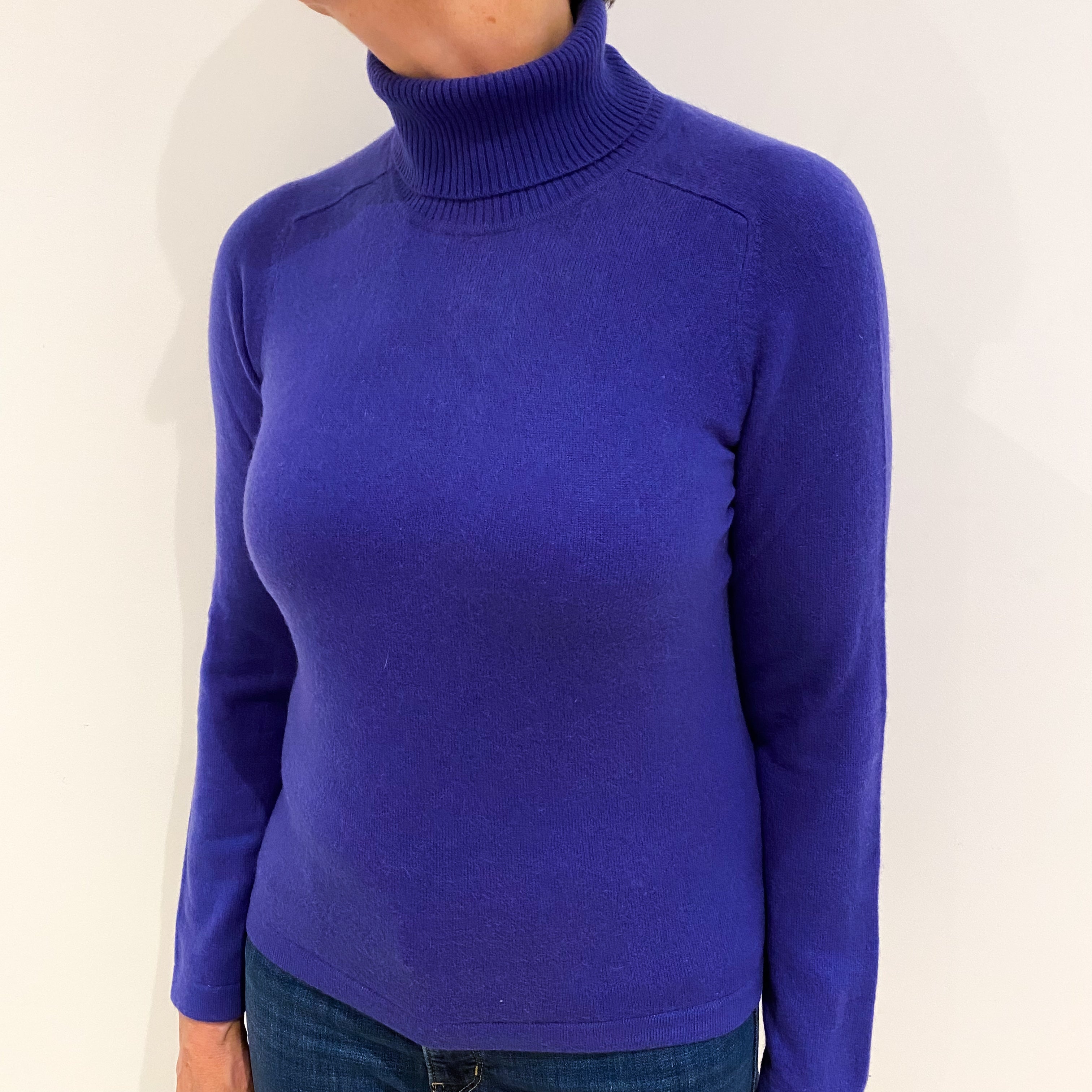 Pansy Purple Cashmere Polo Neck Jumper Medium