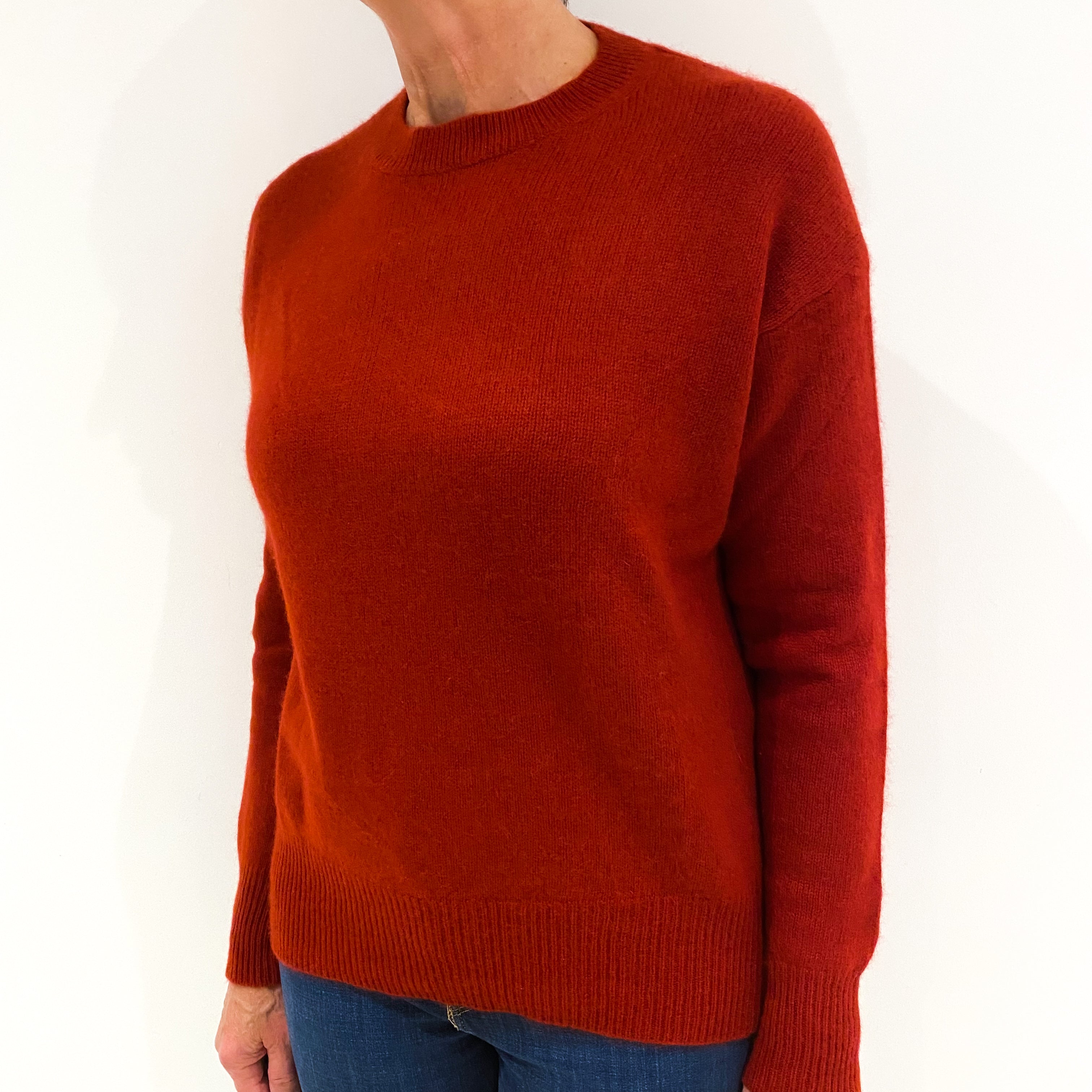 Deep Rust Red Slouchy Cashmere Crew Neck Jumper Medium