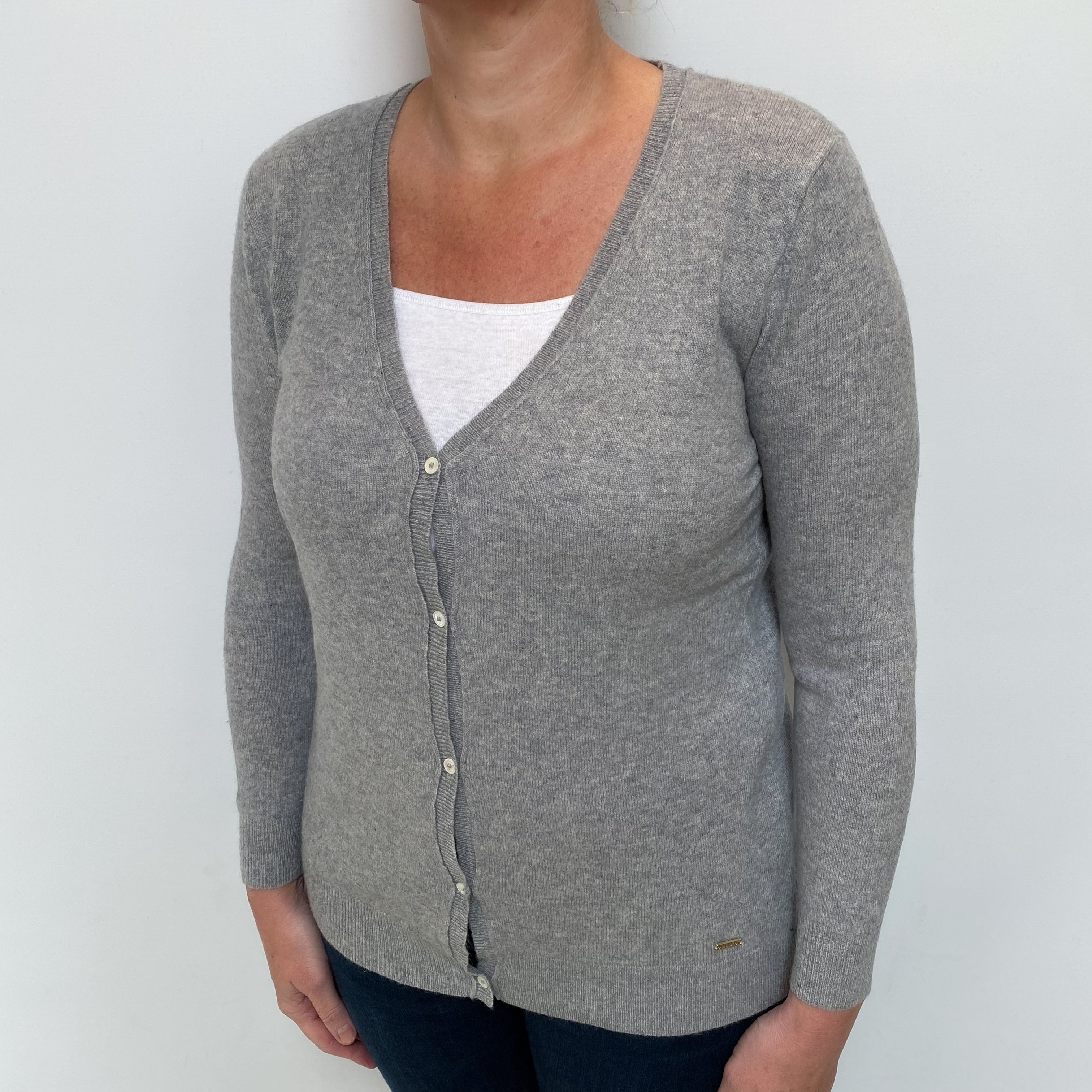 Smoke Grey Cashmere V Neck Cardigan Large