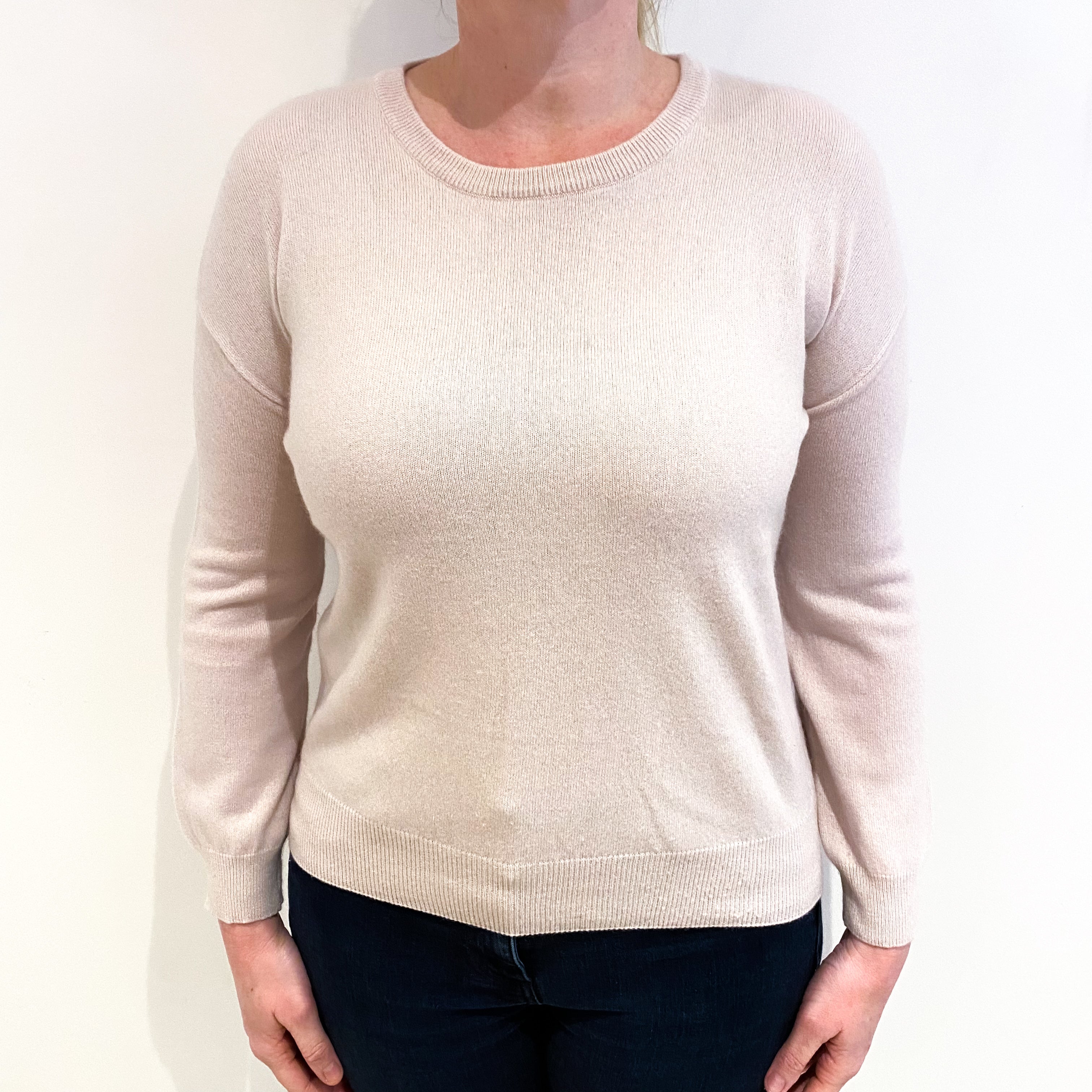 Alabaster Beige Cashmere Crew Neck Jumper Large