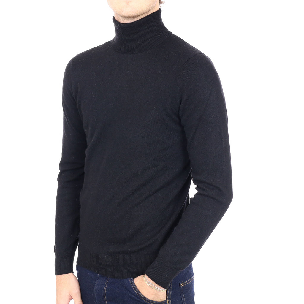 Men's Black Cashmere Polo Neck Jumper Medium