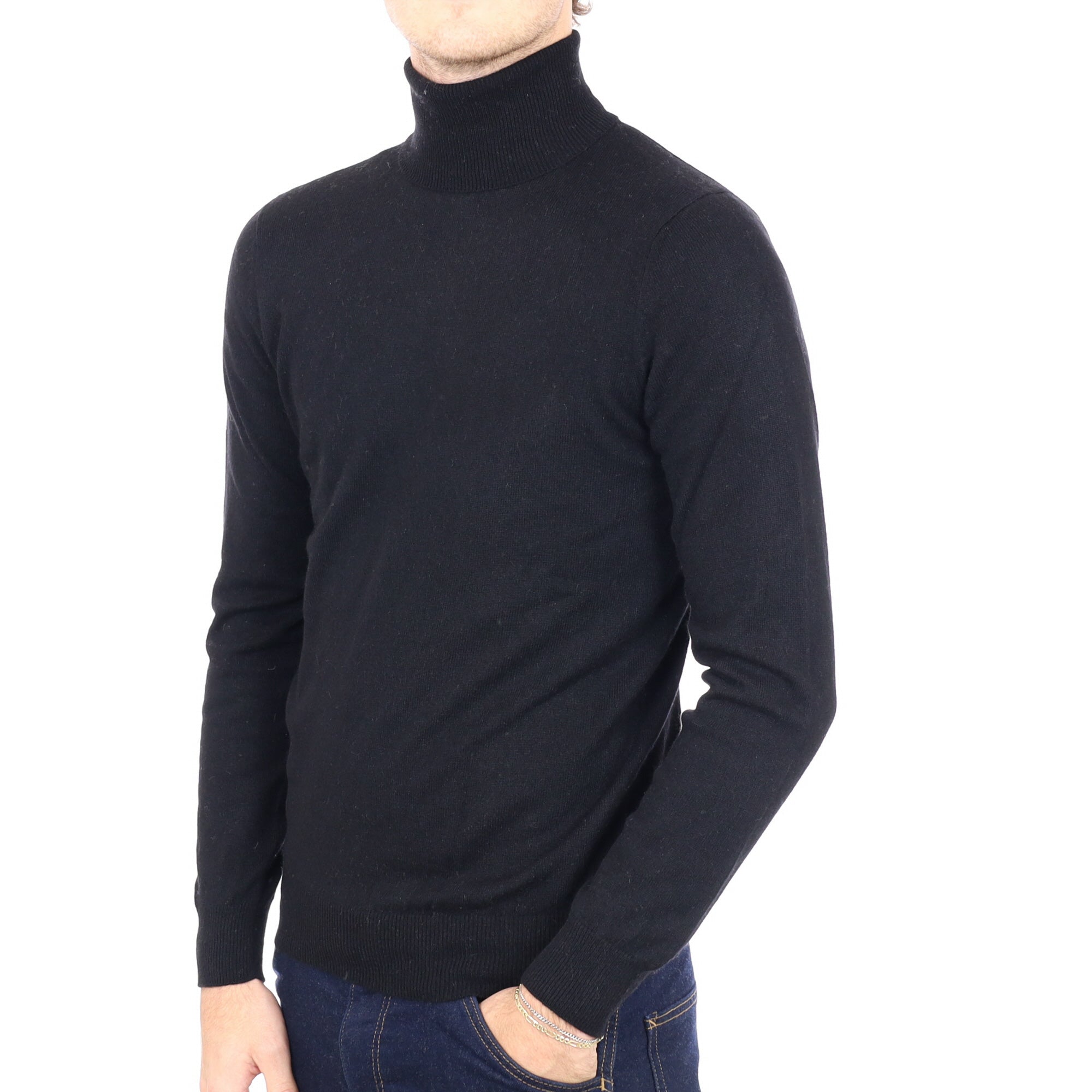 Men's Black Cashmere Polo Neck Jumper Medium