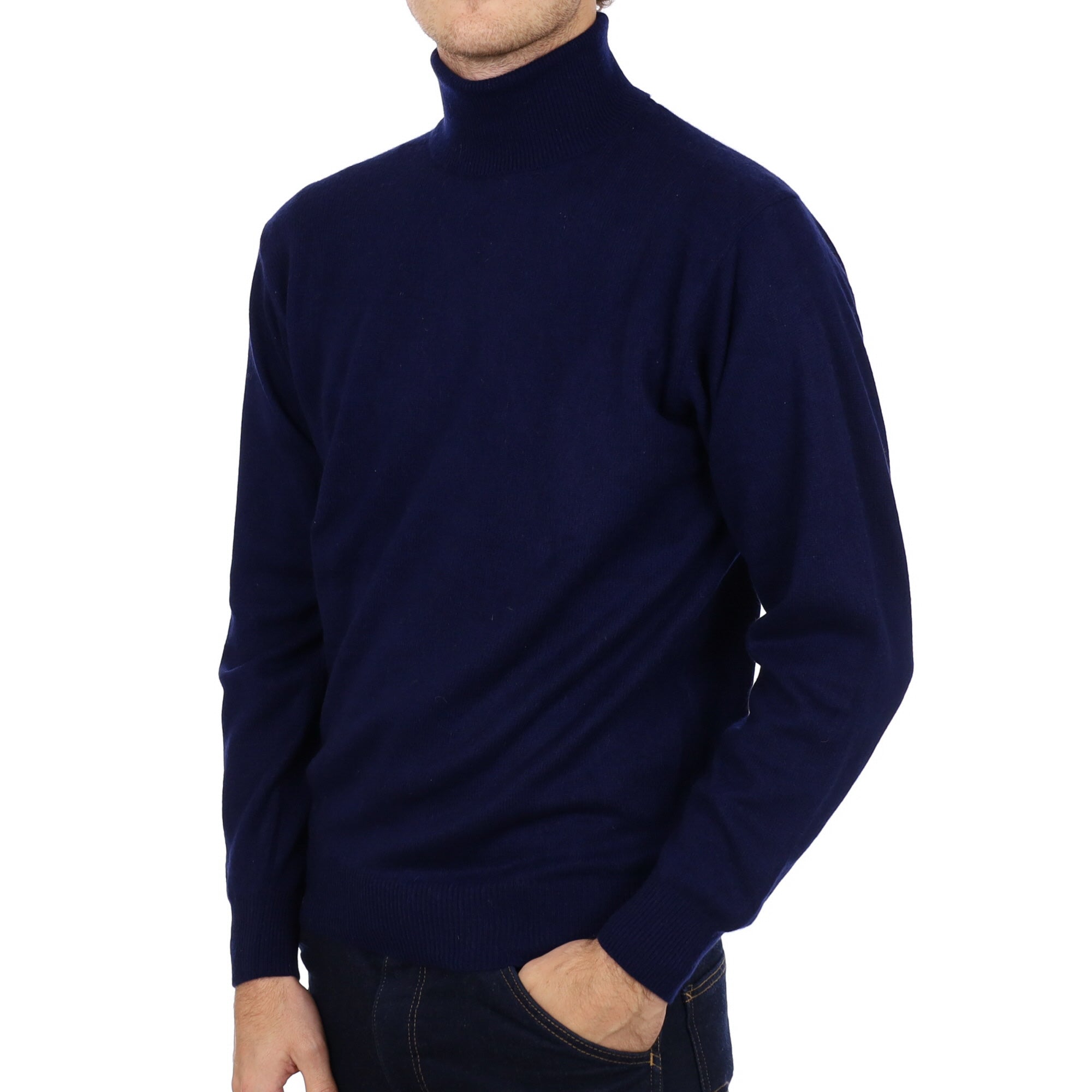 Men's Navy Blue Cashmere Polo Neck Jumper Large