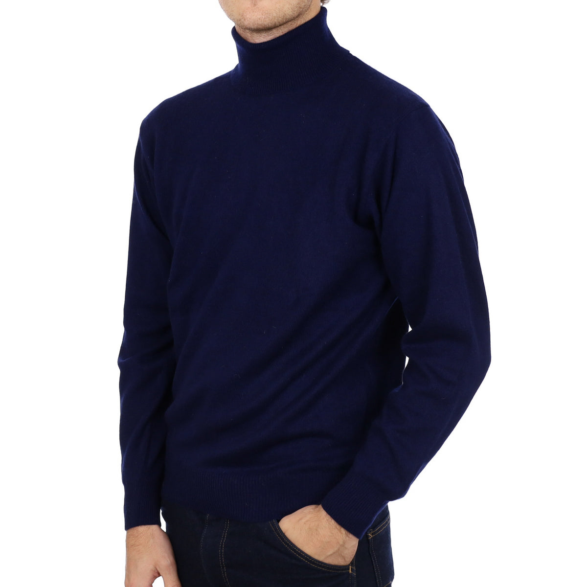 Men's Navy Blue Cashmere Polo Neck Jumper Large