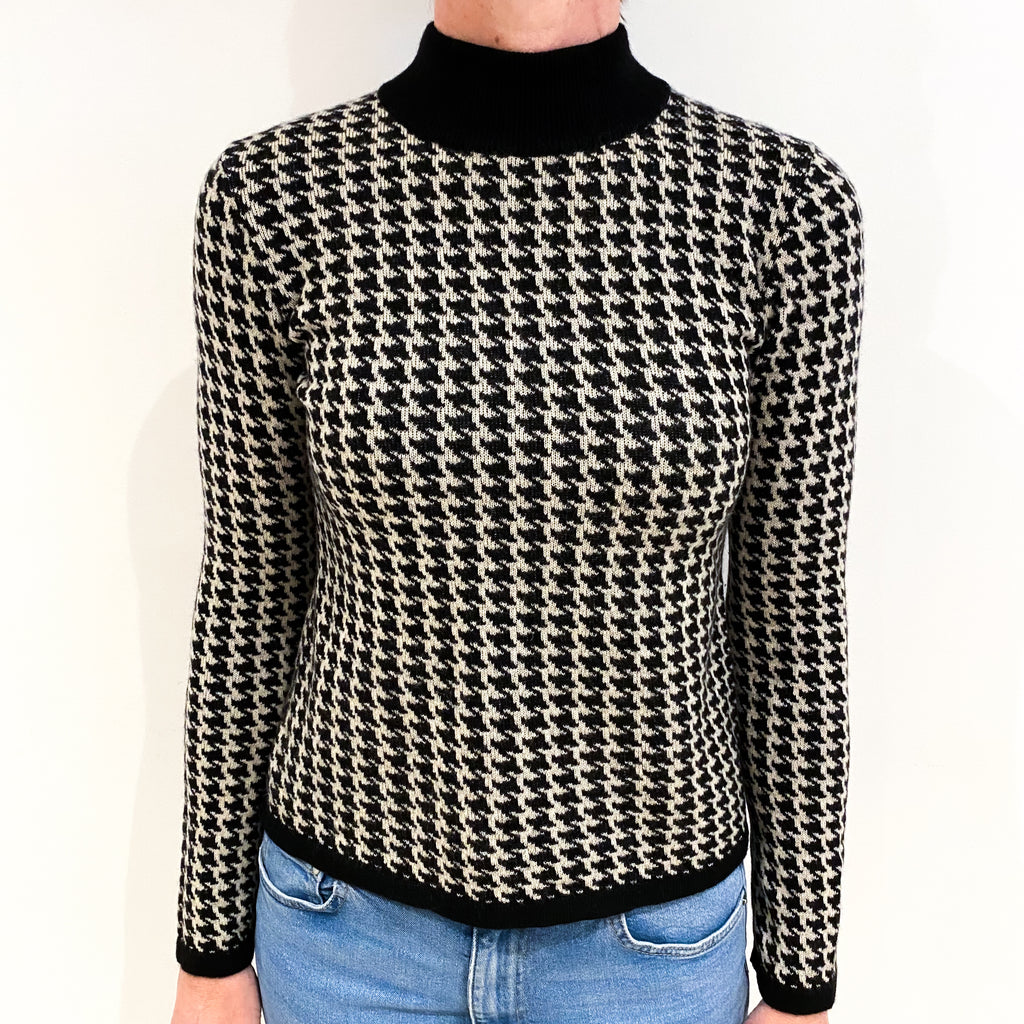 Black Dogtooth Cashmere Turtle Neck Jumper Small