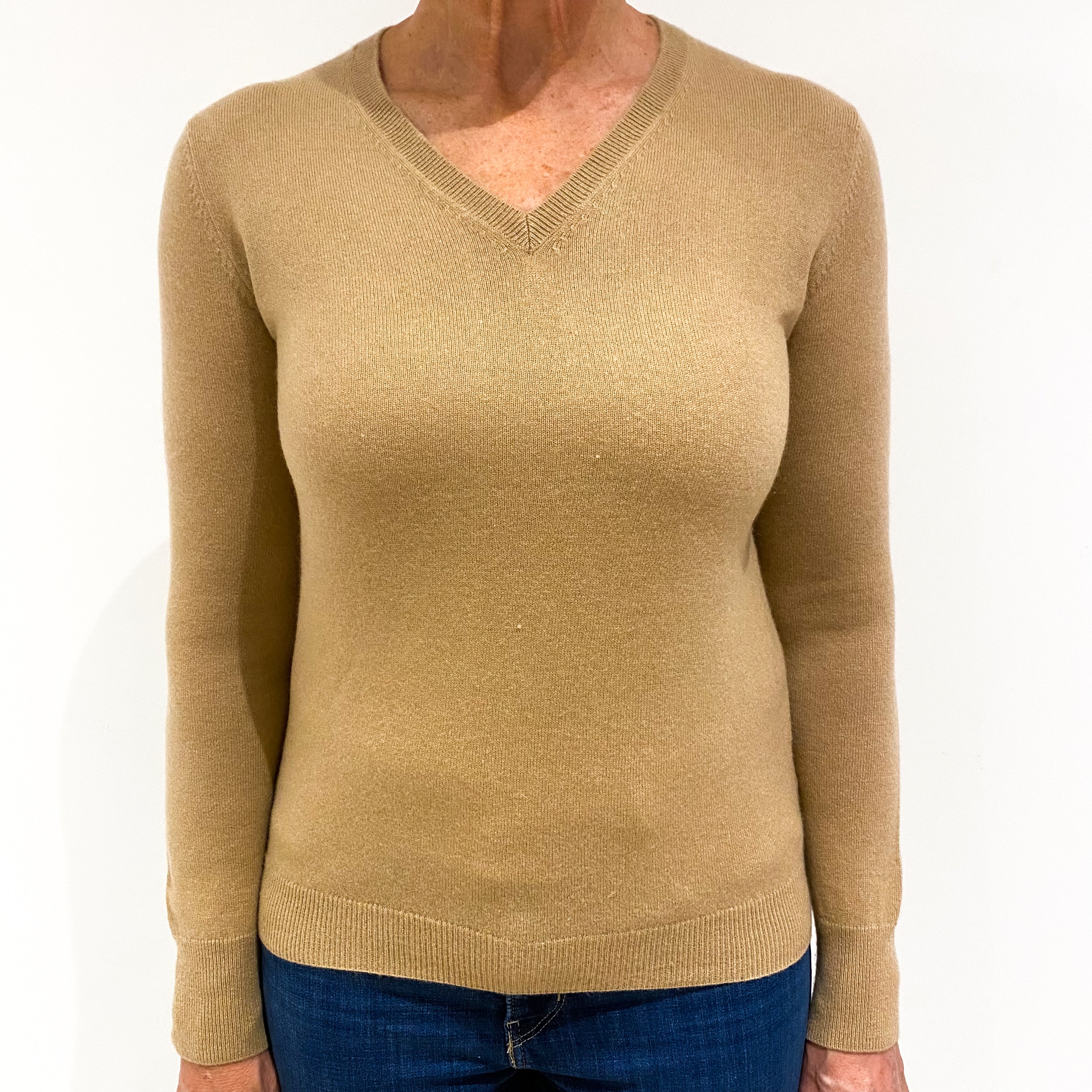 Butterscotch Brown Cashmere V-Neck Jumper Medium