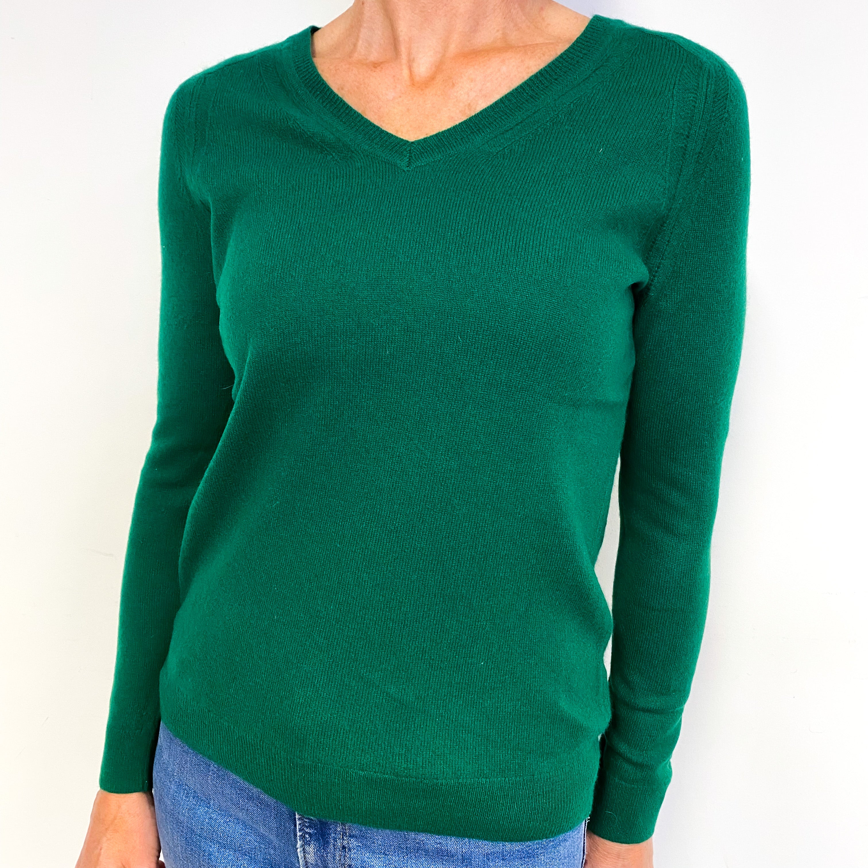 Shamrock Green Cashmere V-Neck Jumper Medium
