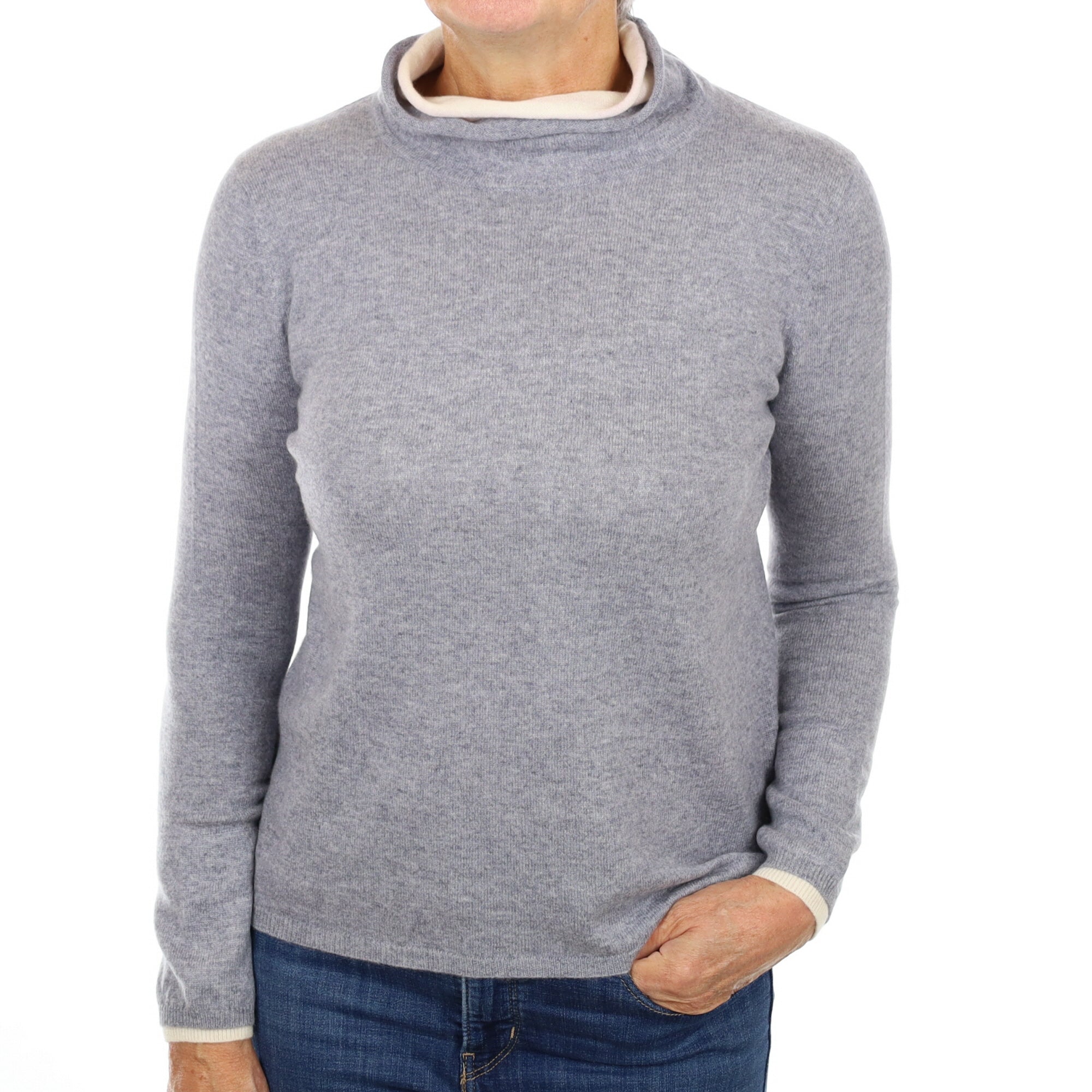 Ash Grey Cashmere Funnel Neck Jumper Medium
