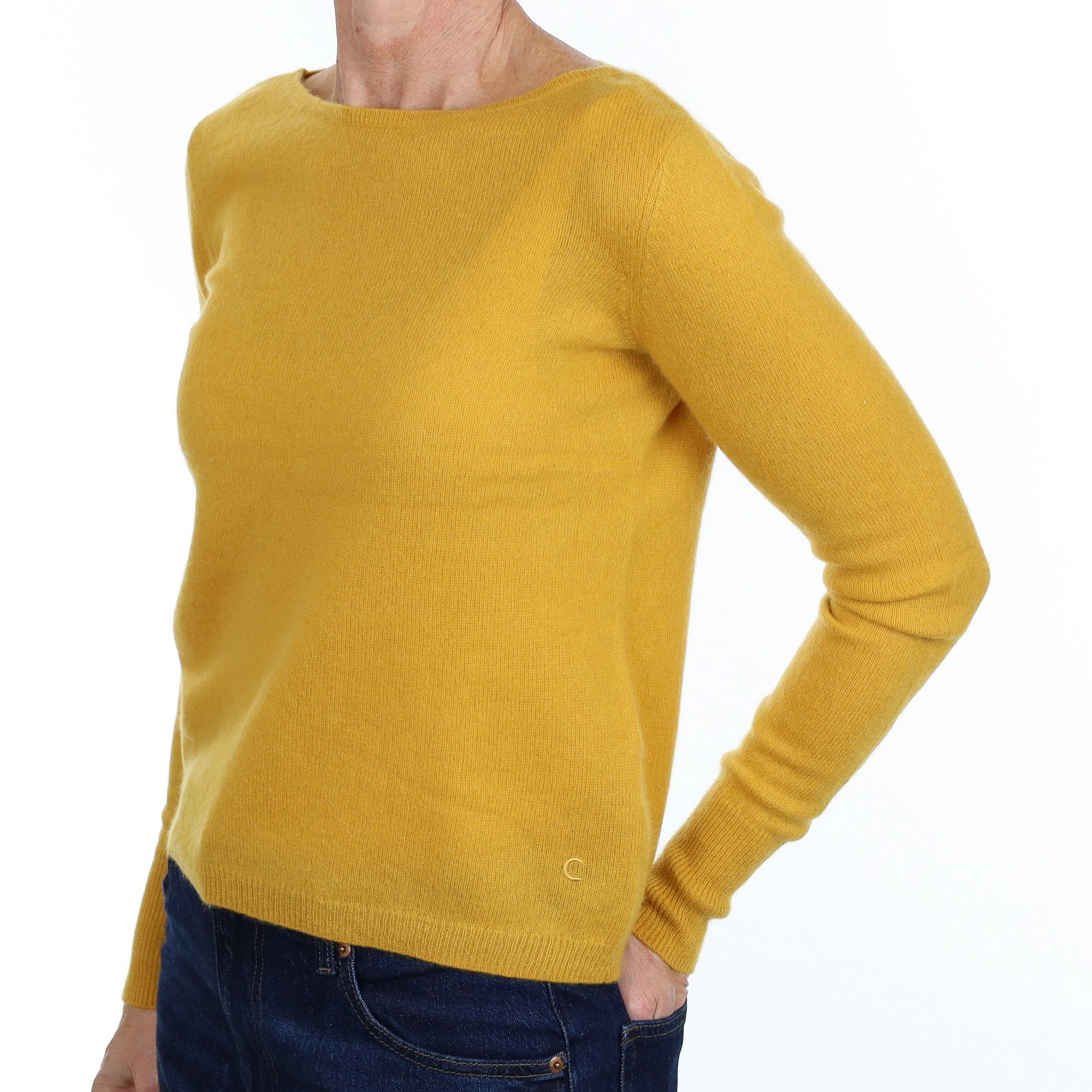Sunflower Yellow Cashmere Slash Neck Jumper Small