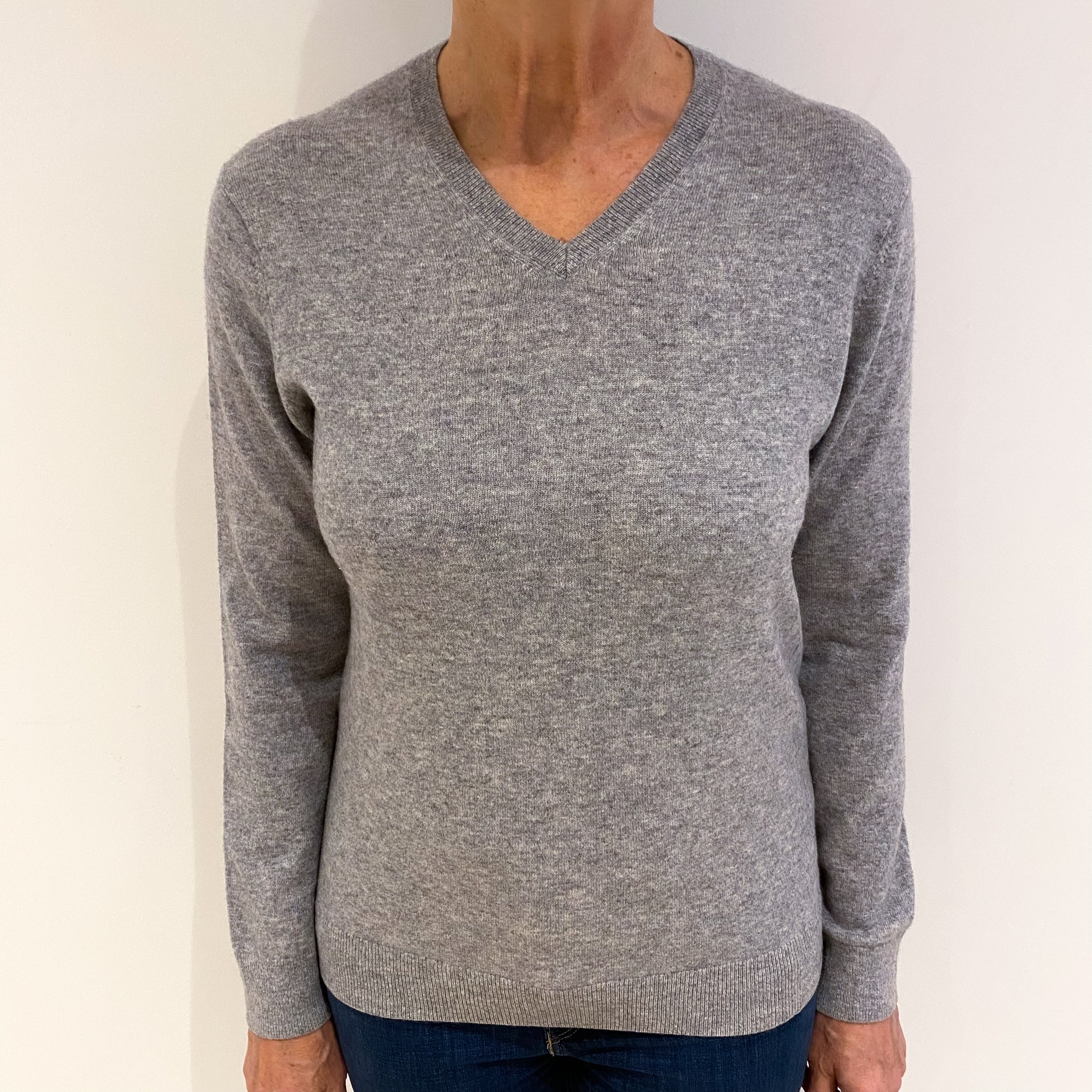 Smoke Grey Cashmere V Neck Jumper Medium