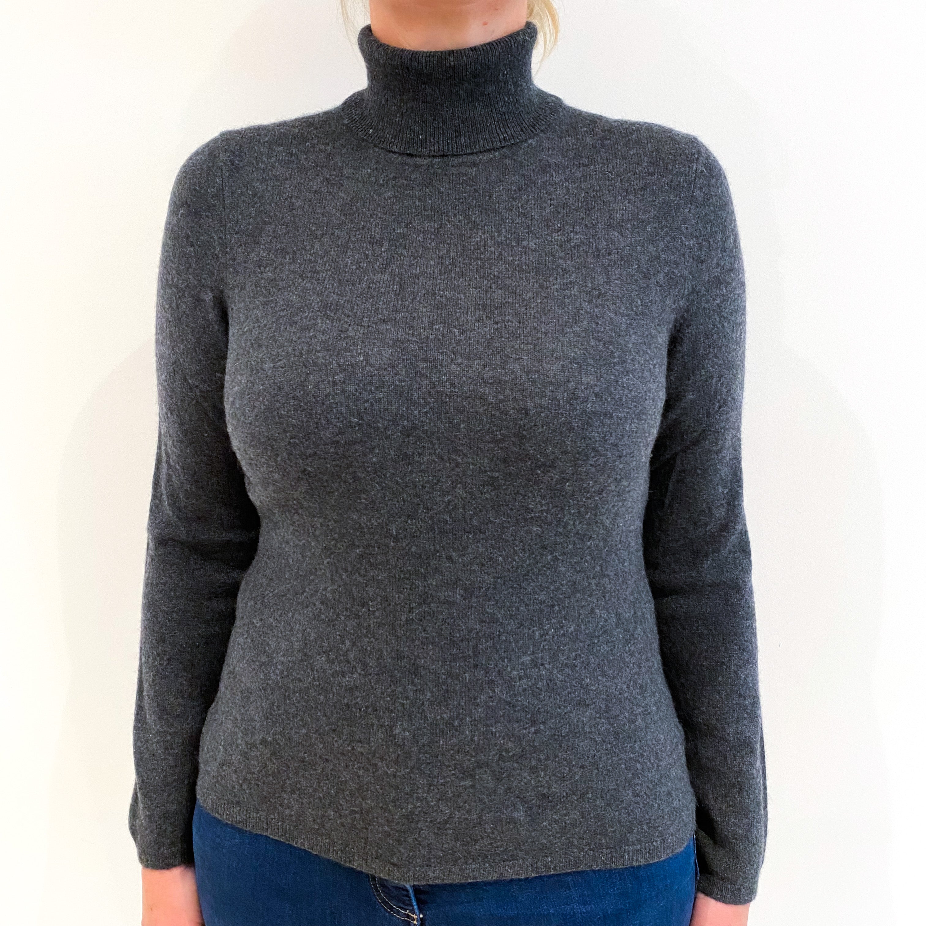 Slate Grey Cashmere Polo Neck Jumper Large
