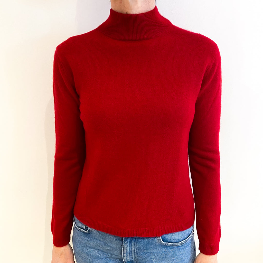 Post Box Red Cashmere Turtle Neck Jumper Small
