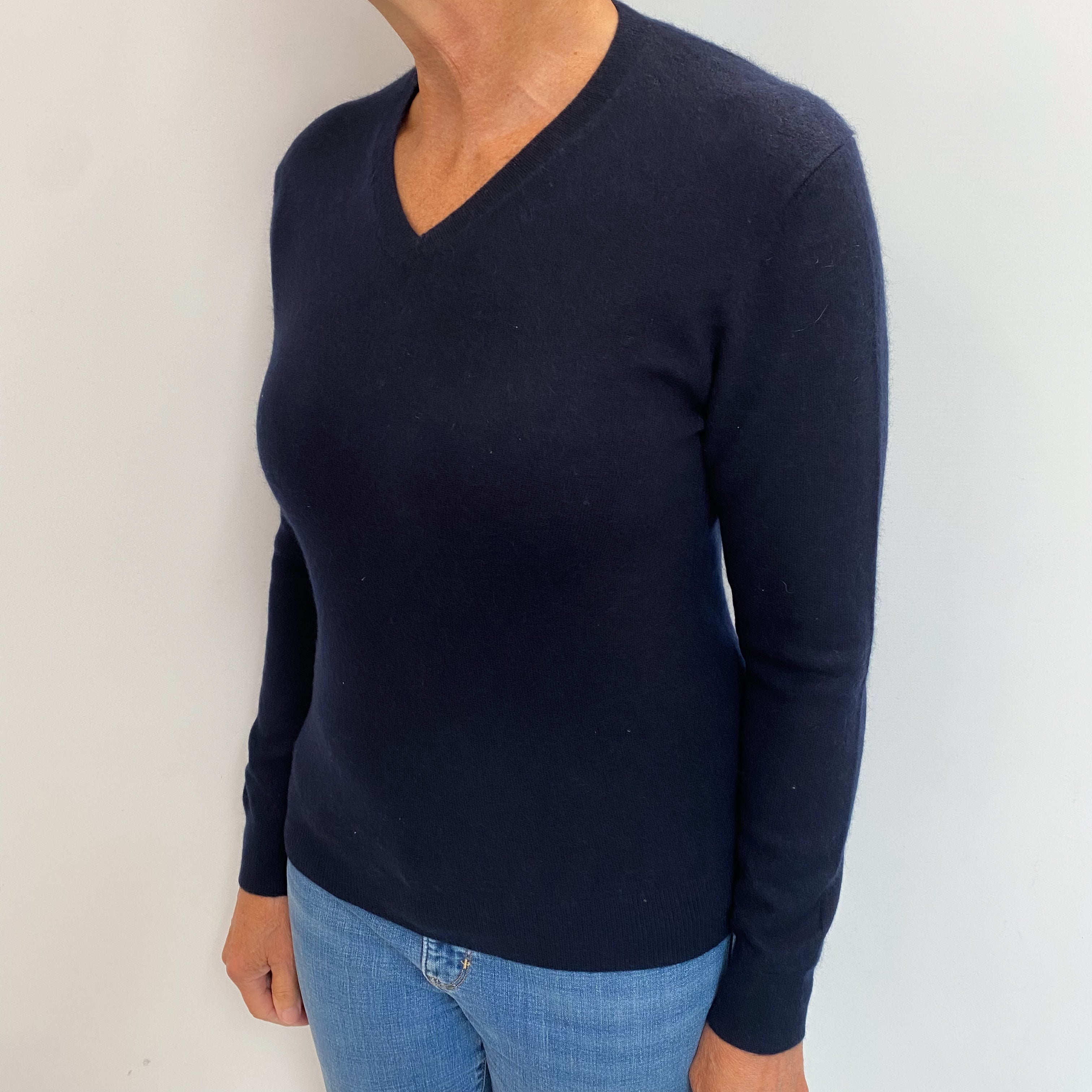 Navy Blue Cashmere V Neck Jumper Medium