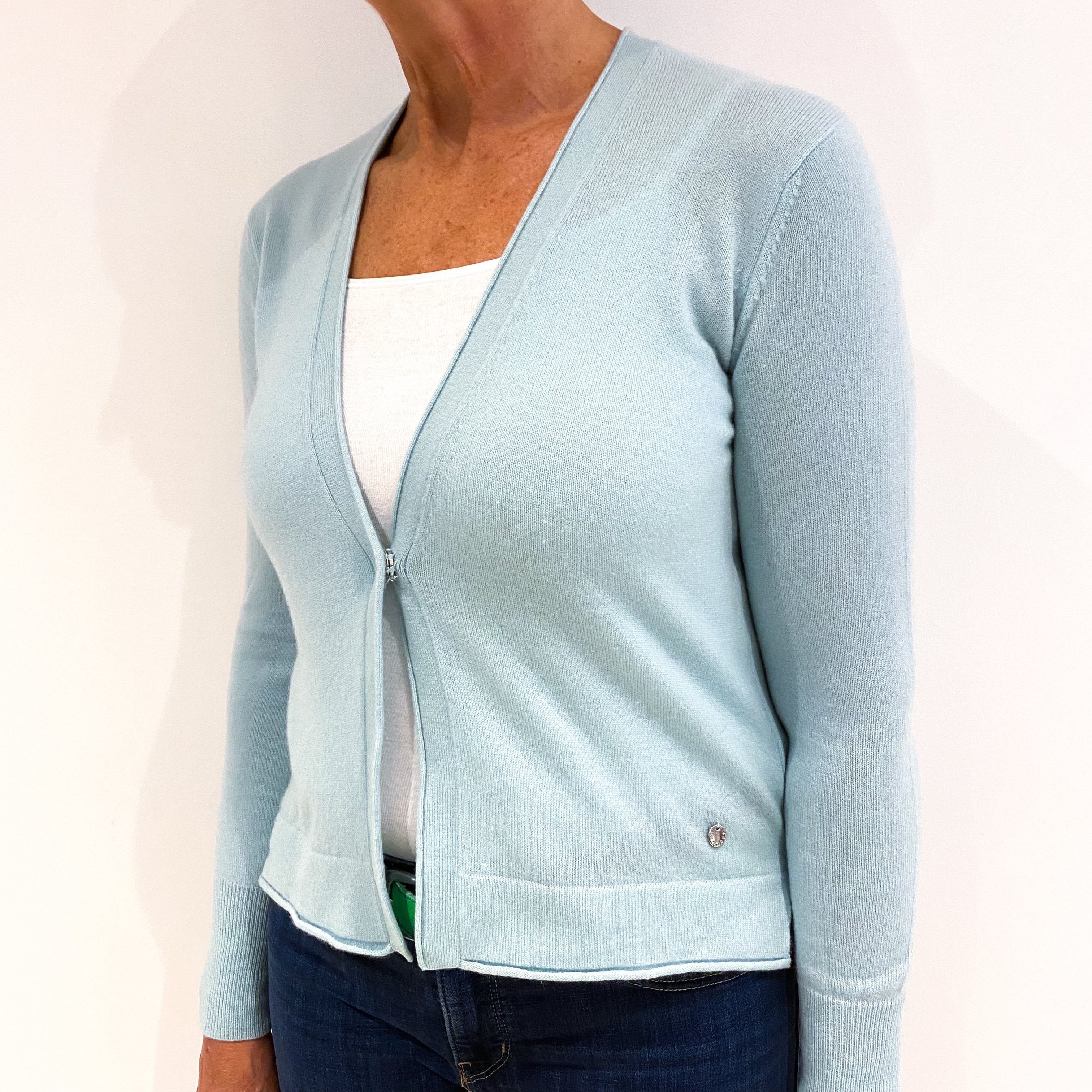 Pale Aqua Green Cashmere Cardigan Medium