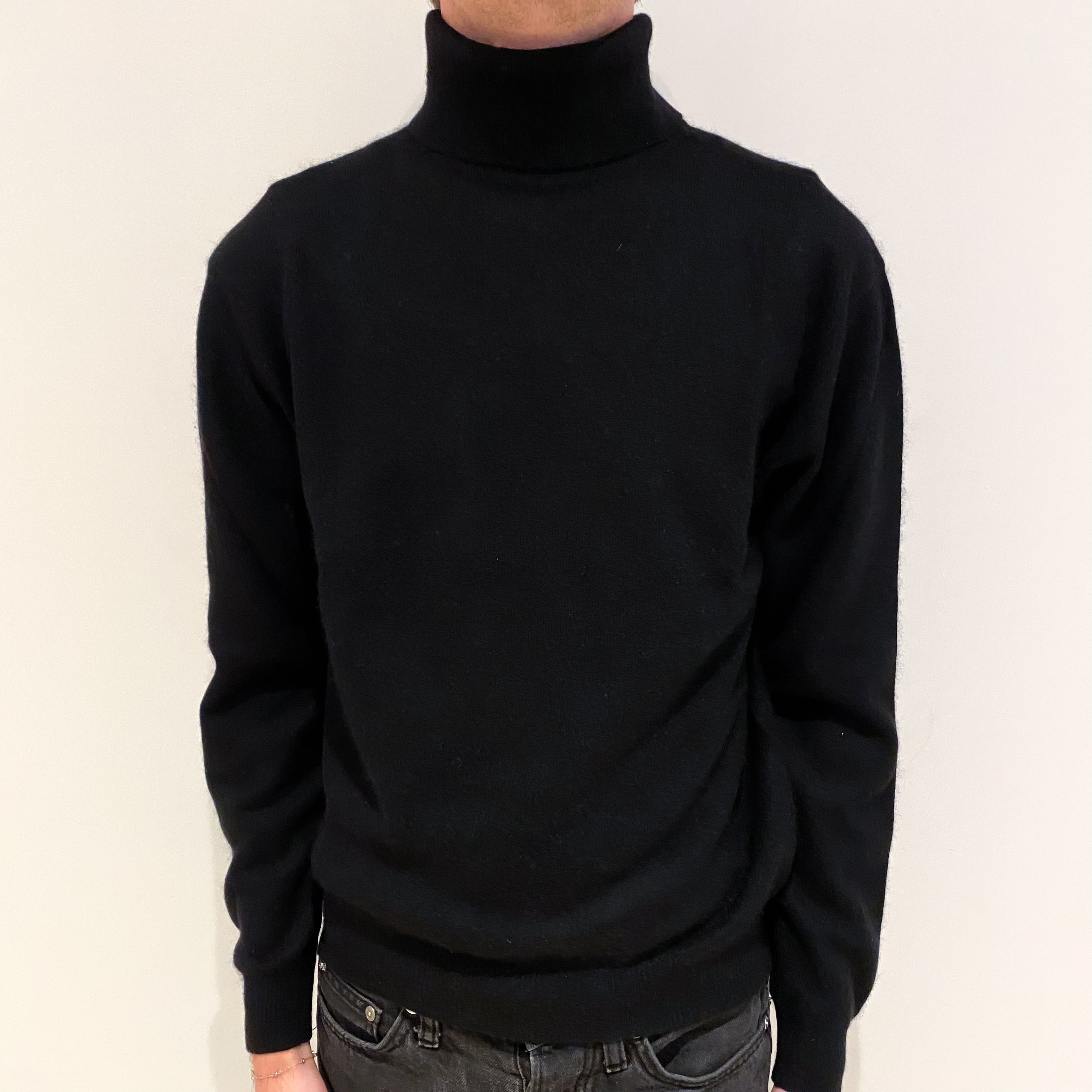 Men's Black Cashmere Polo Neck Jumper Small