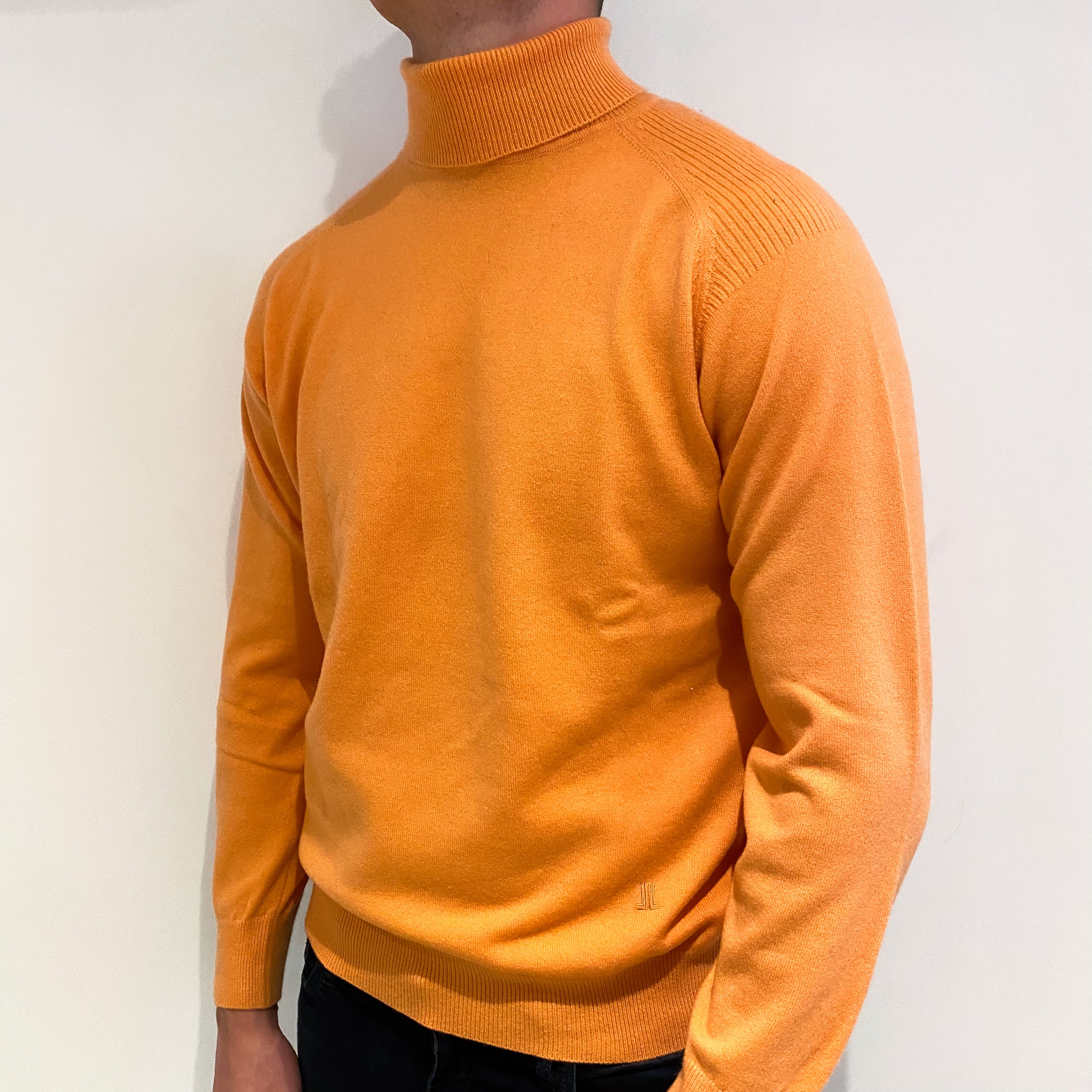 Men's Peach Cashmere Polo Neck Jumper Extra Large