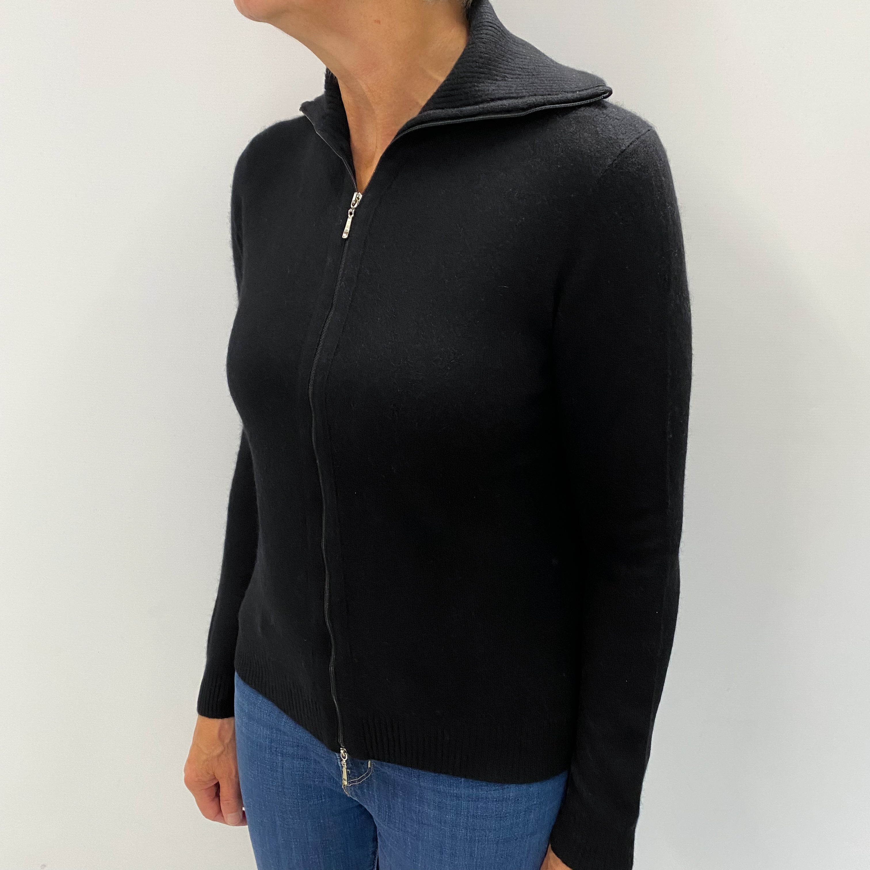 Black Cashmere Zip Up Cardigan Medium