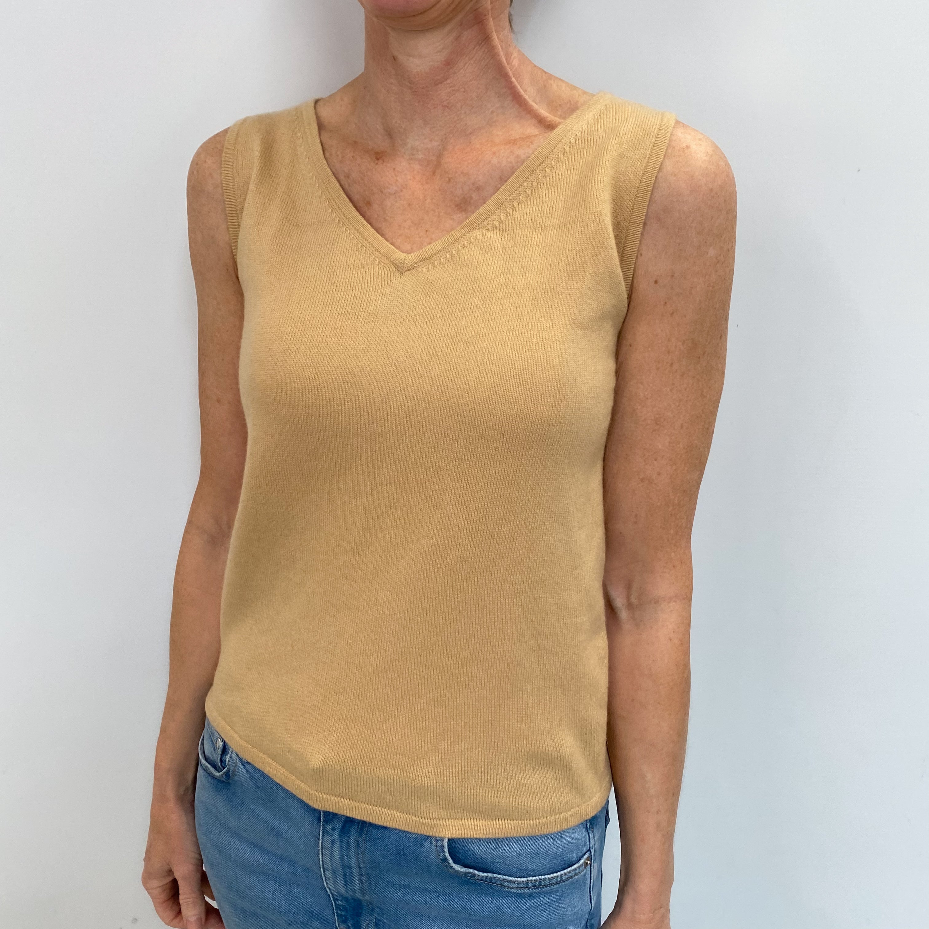 Pale Caramel Cashmere sleeveless V Neck Jumper Small