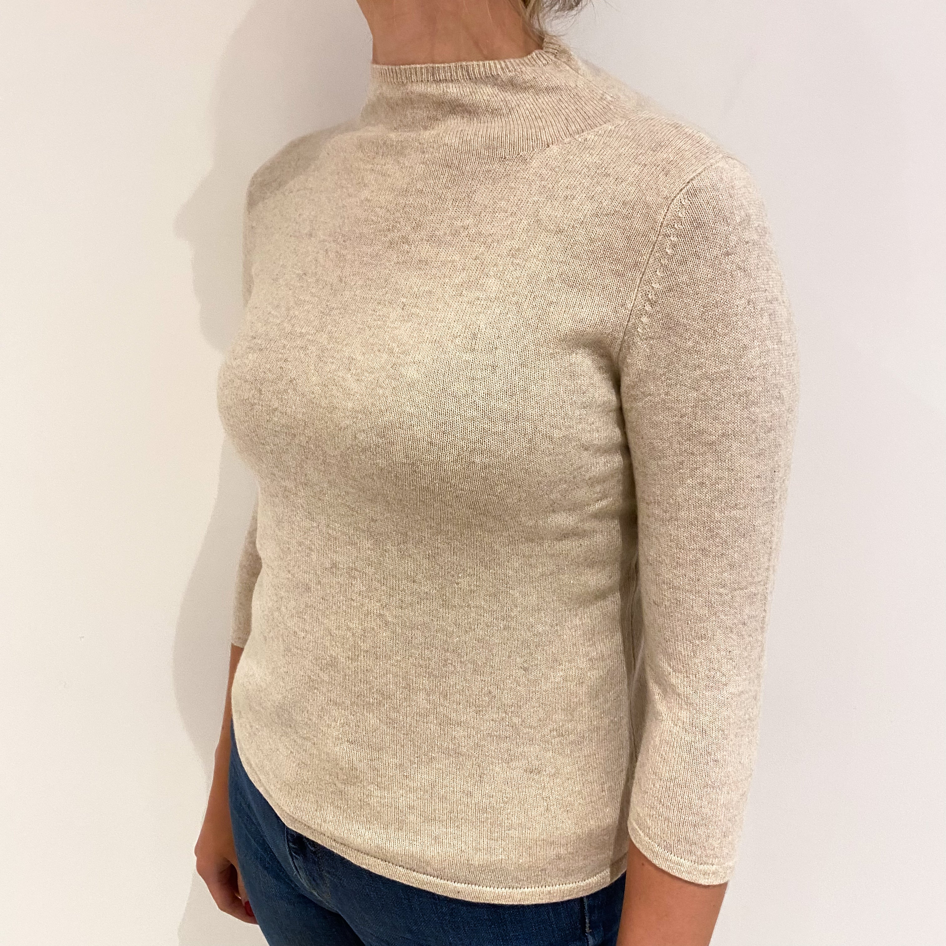 Oatmeal Beige Cashmere Turtle Neck Jumper Small