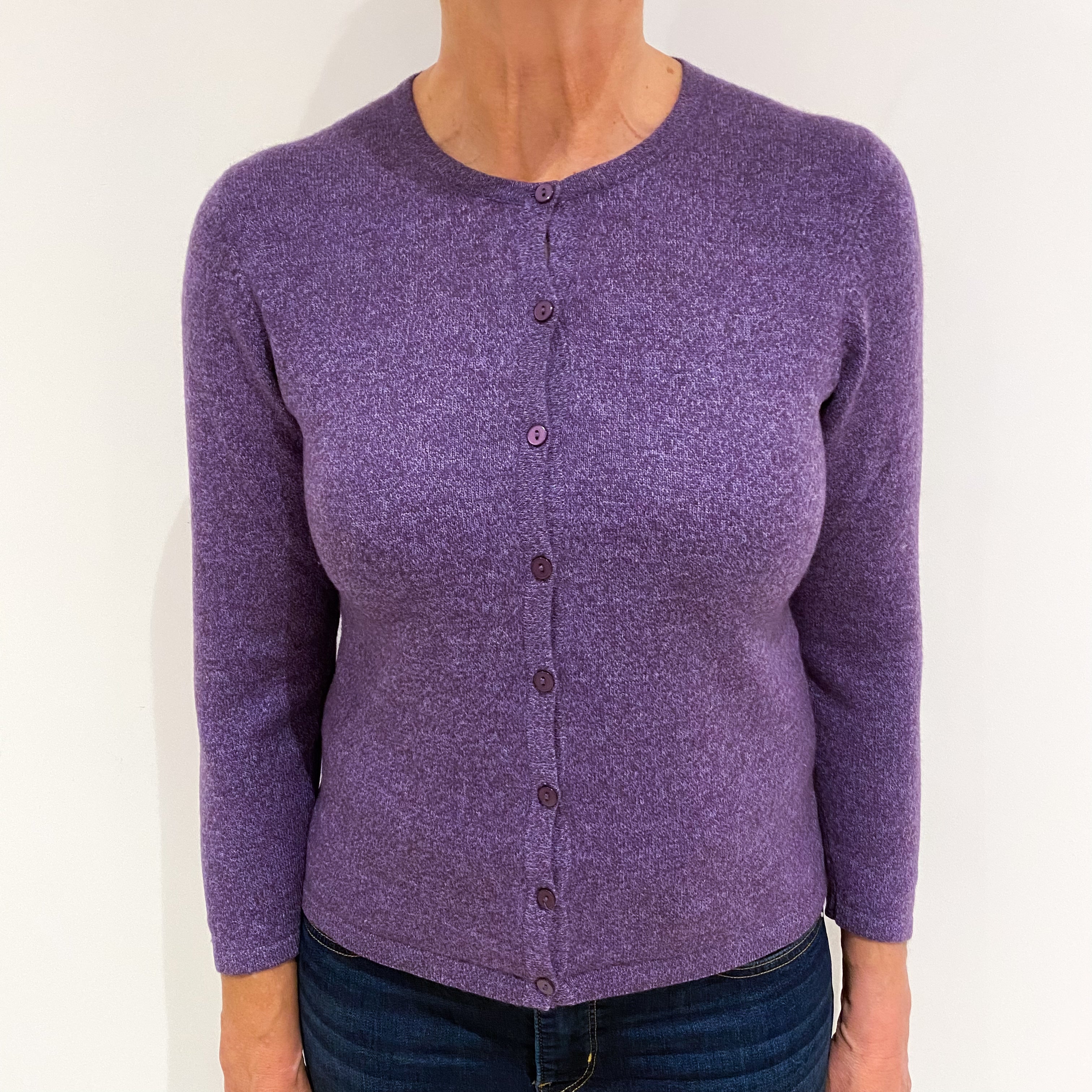 Purple Marl Cashmere Crew Neck Cardigan Medium/Petite