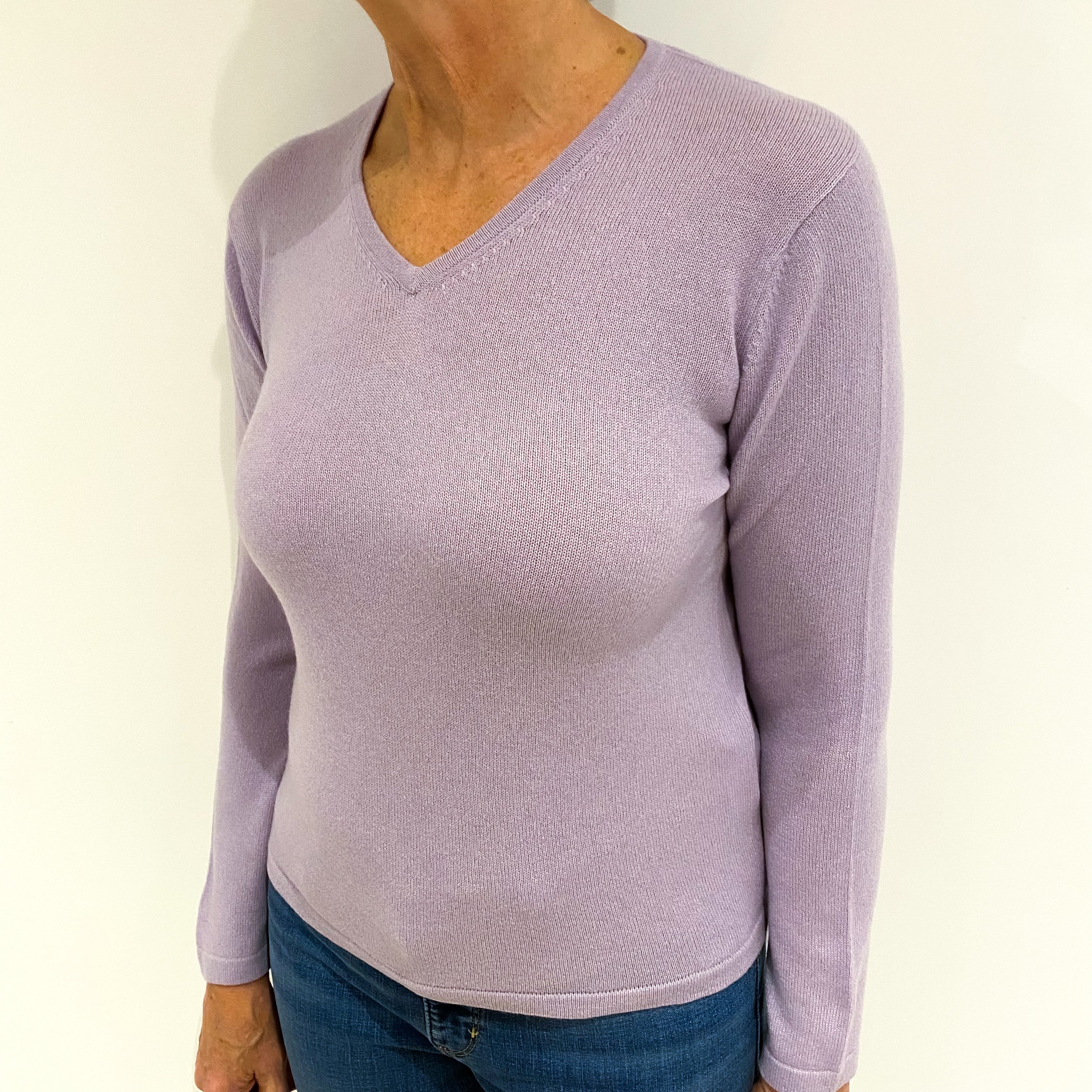 Pale Purple Cashmere V Neck Jumper Medium