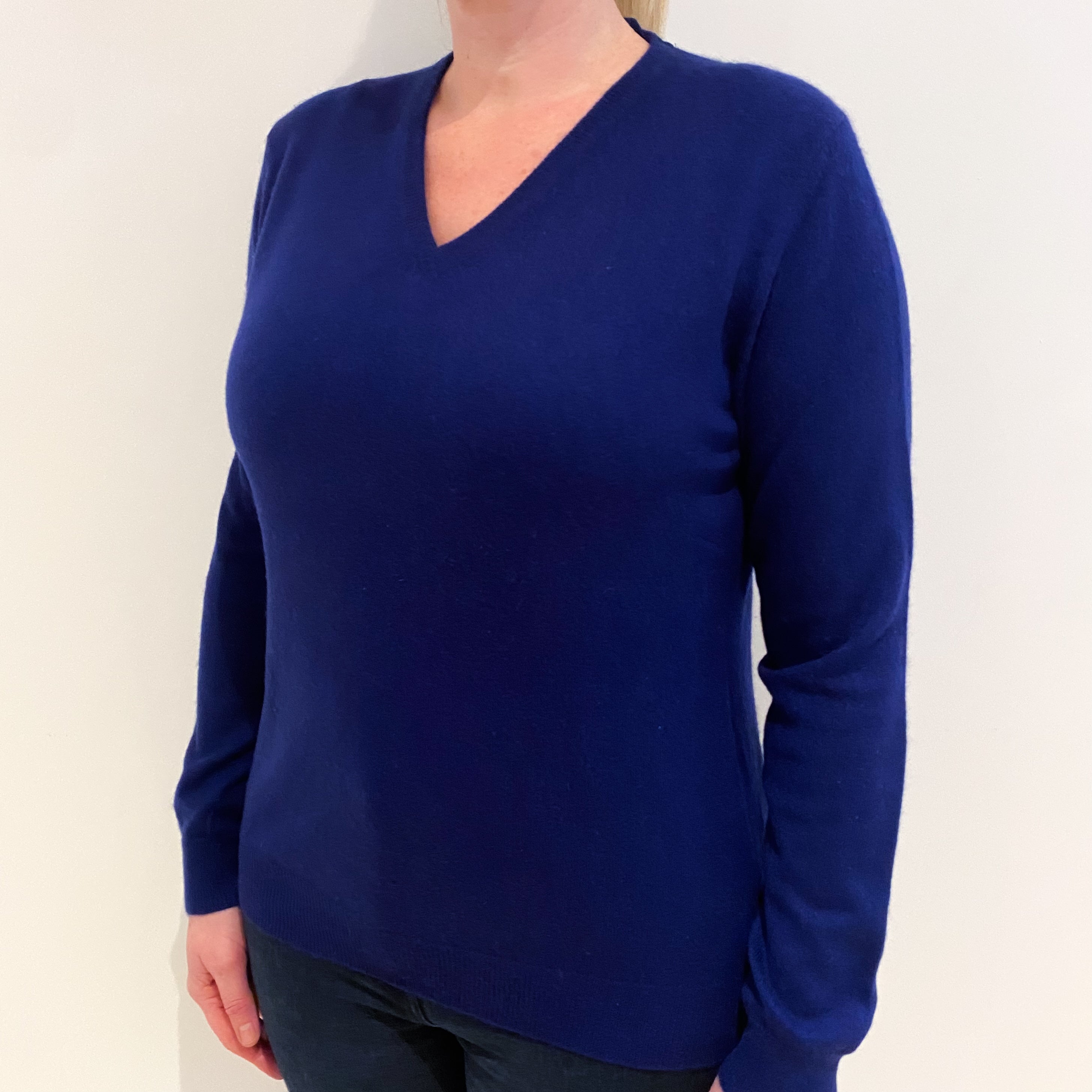 Prussian Blue Cashmere V Neck Jumper Large