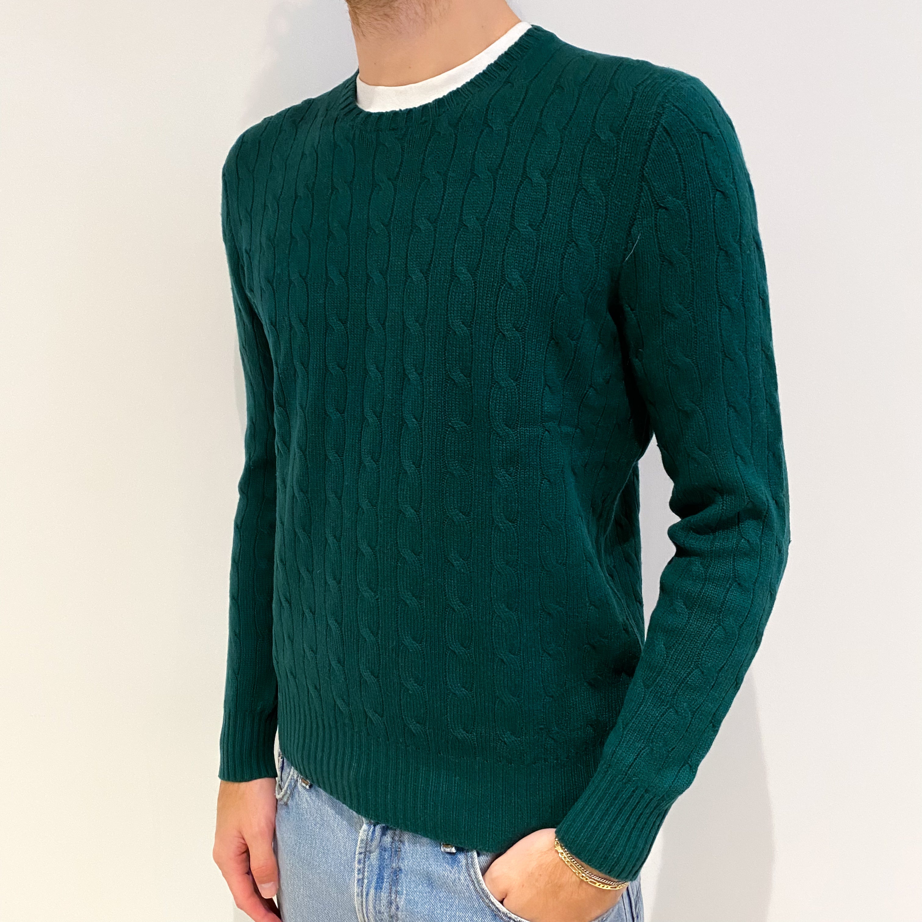 Men's Ralph Lauren Racing Green Cashmere Crew Neck Jumper Medium