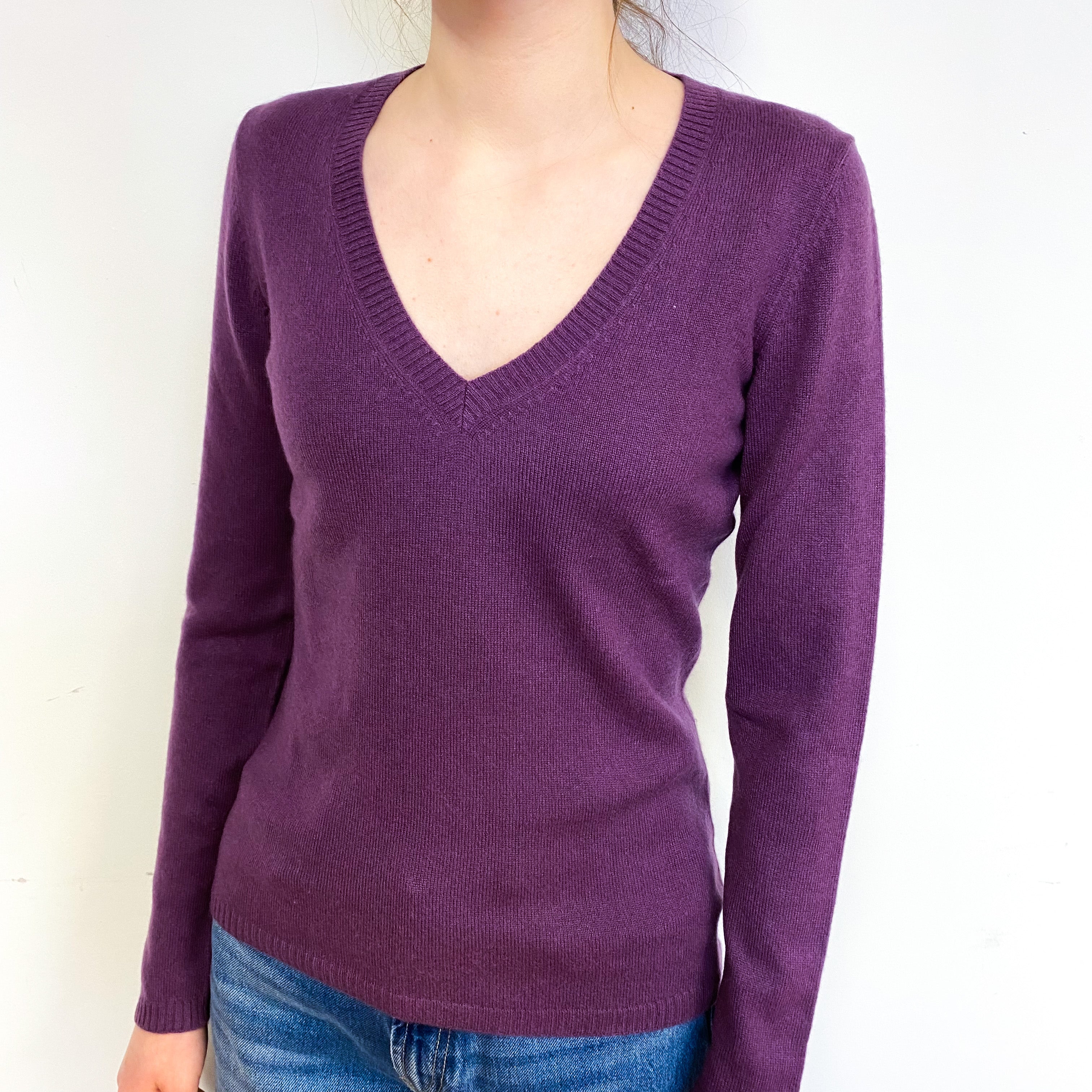 Plum Purple Cashmere V-Neck Jumper Extra Small