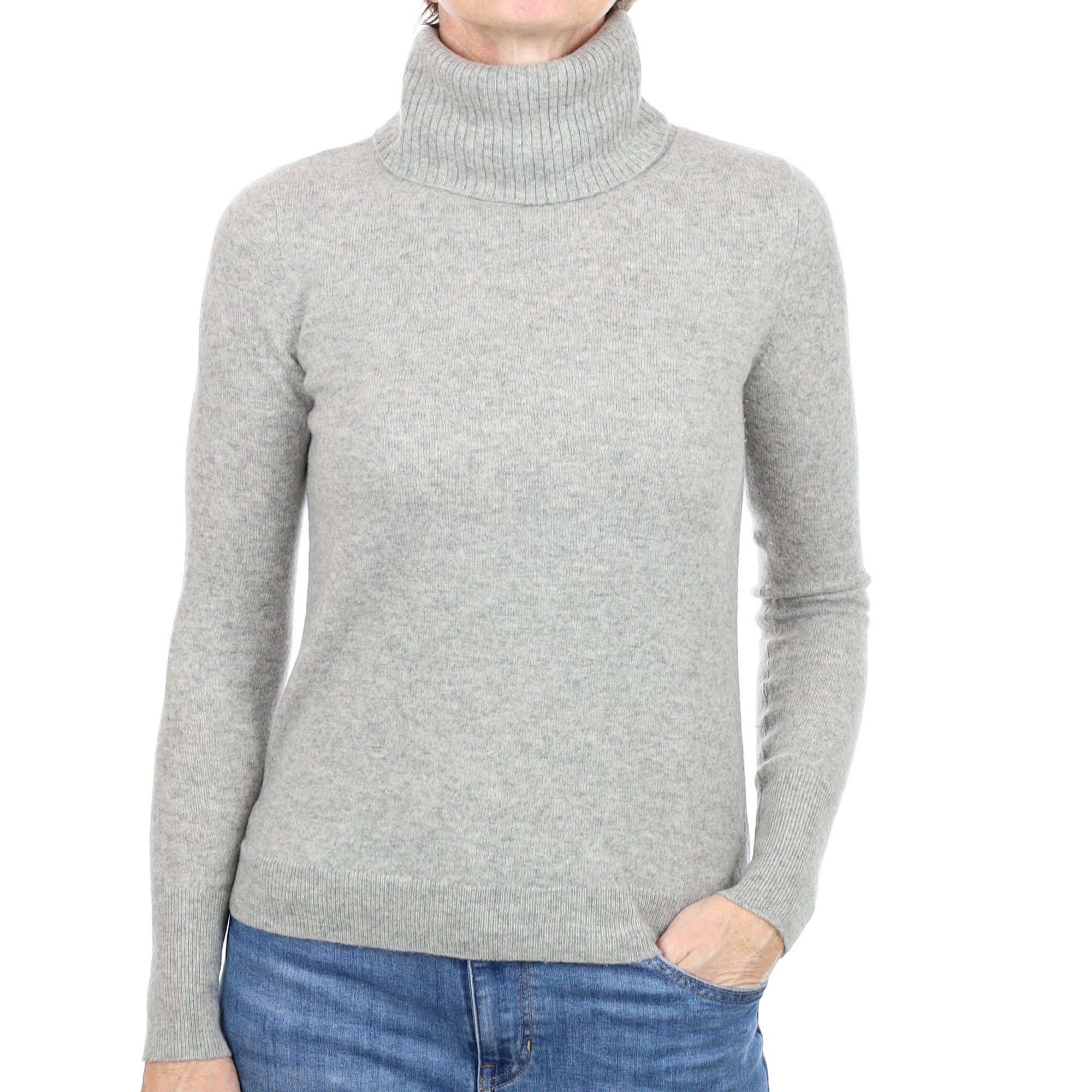 Smoke Grey Cashmere Polo Neck Jumper Small
