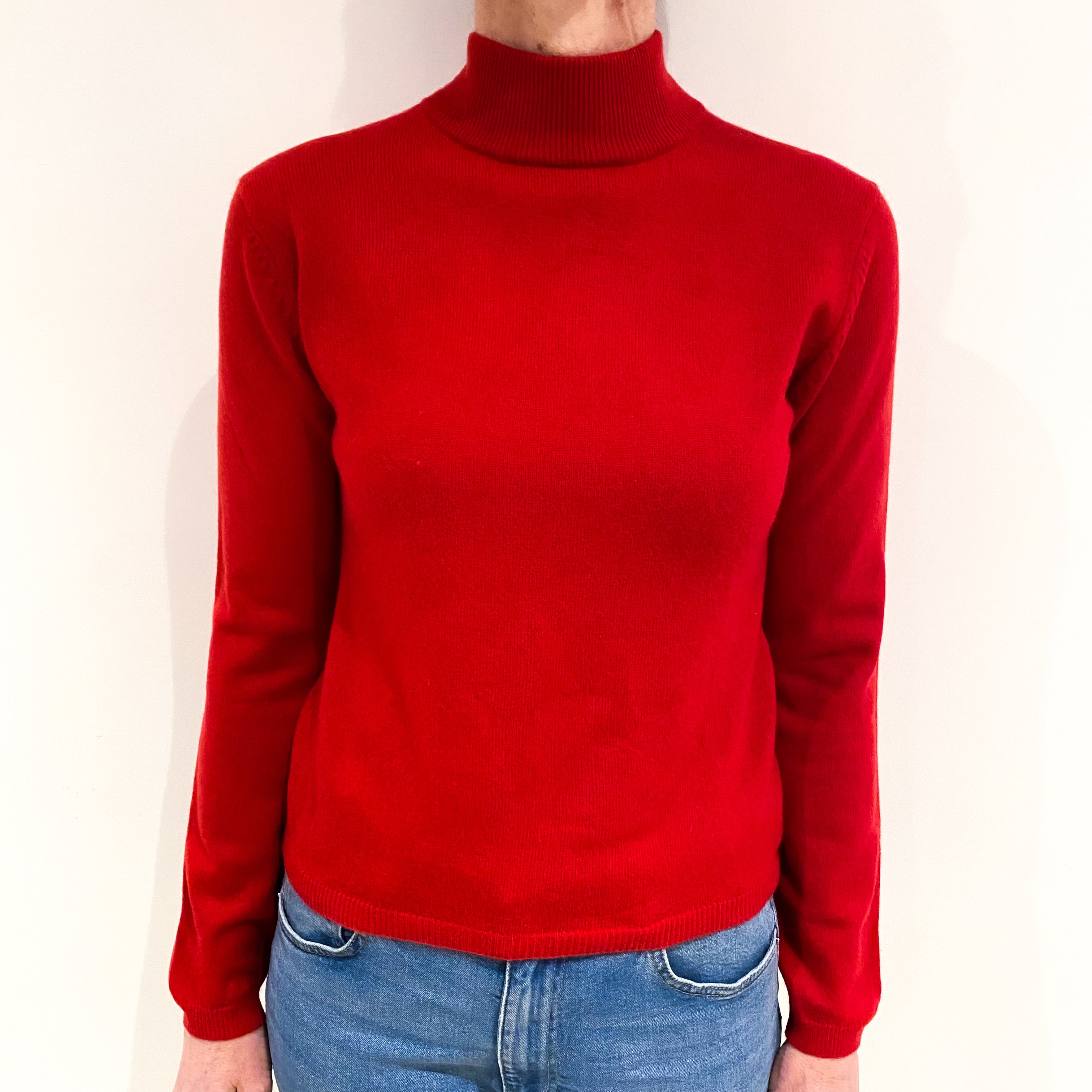 Post Box Red Cashmere Turtle Neck Jumper Small