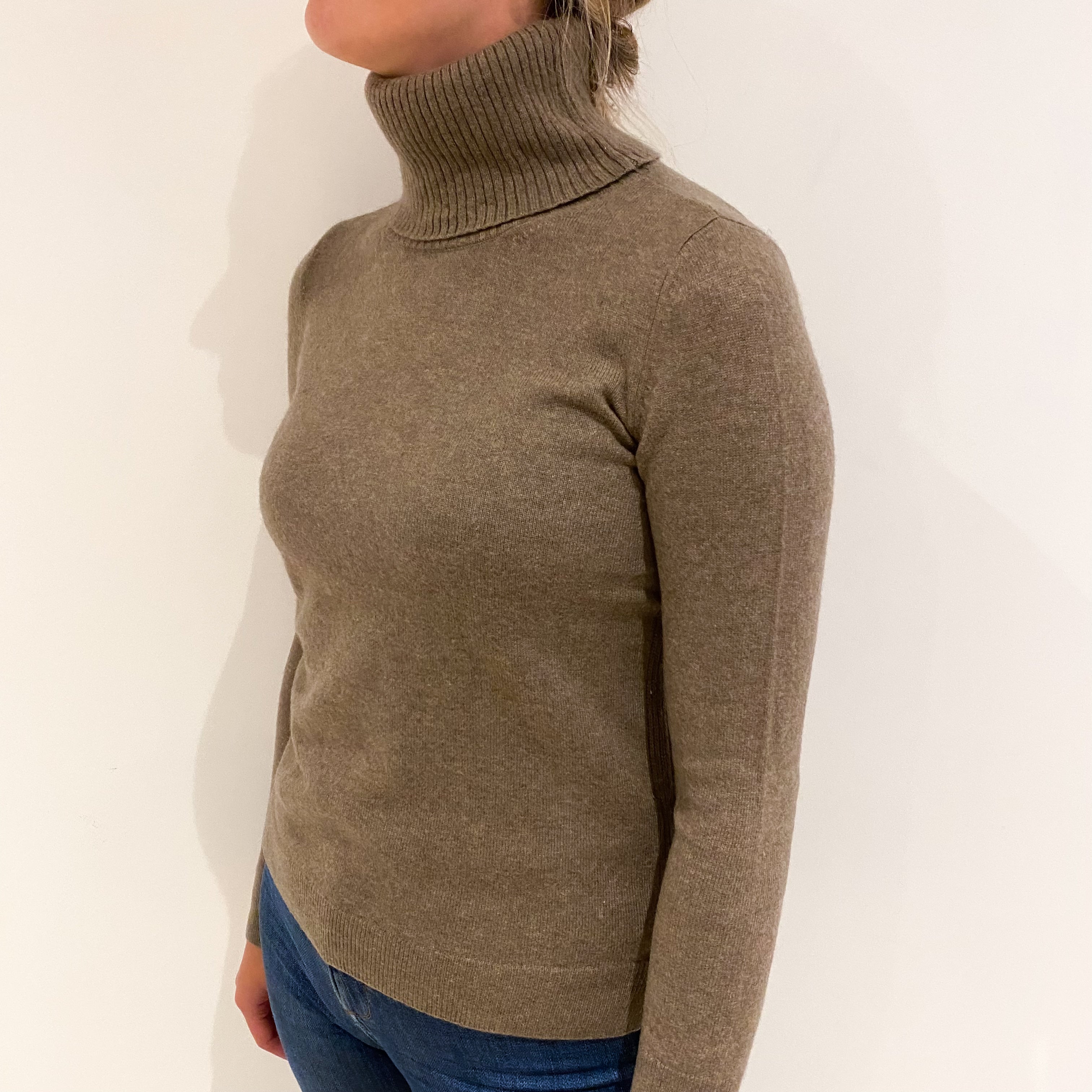 Mocha Brown Cashmere Polo Neck Jumper Small
