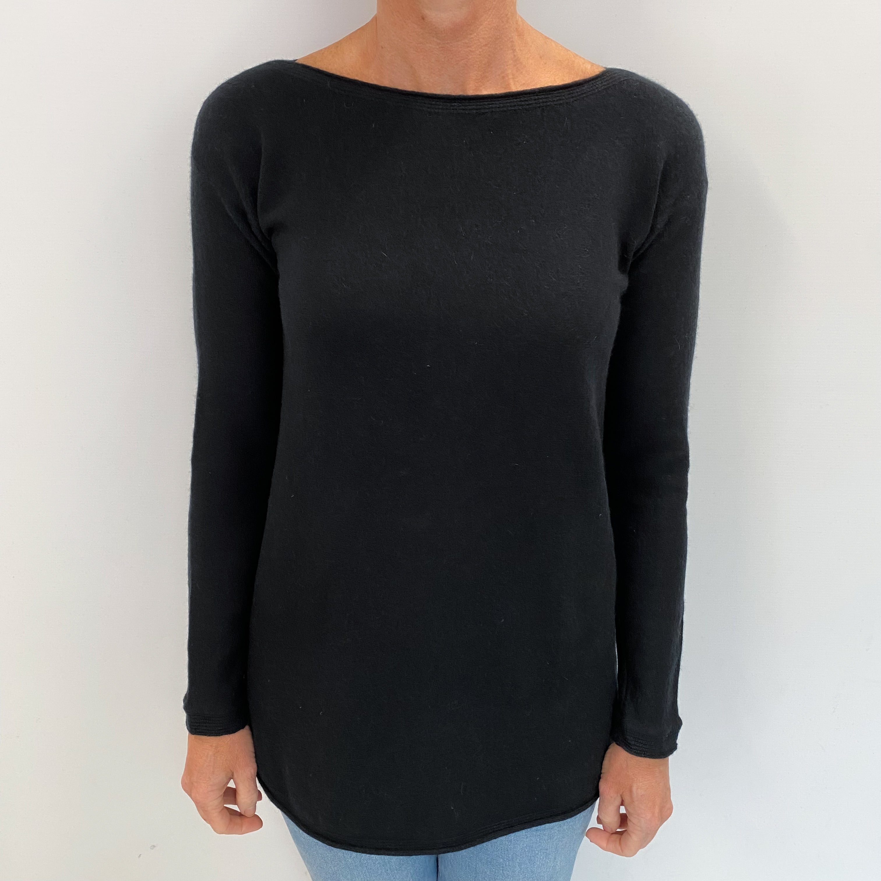 Black Cashmere Slash Neck Jumper Small