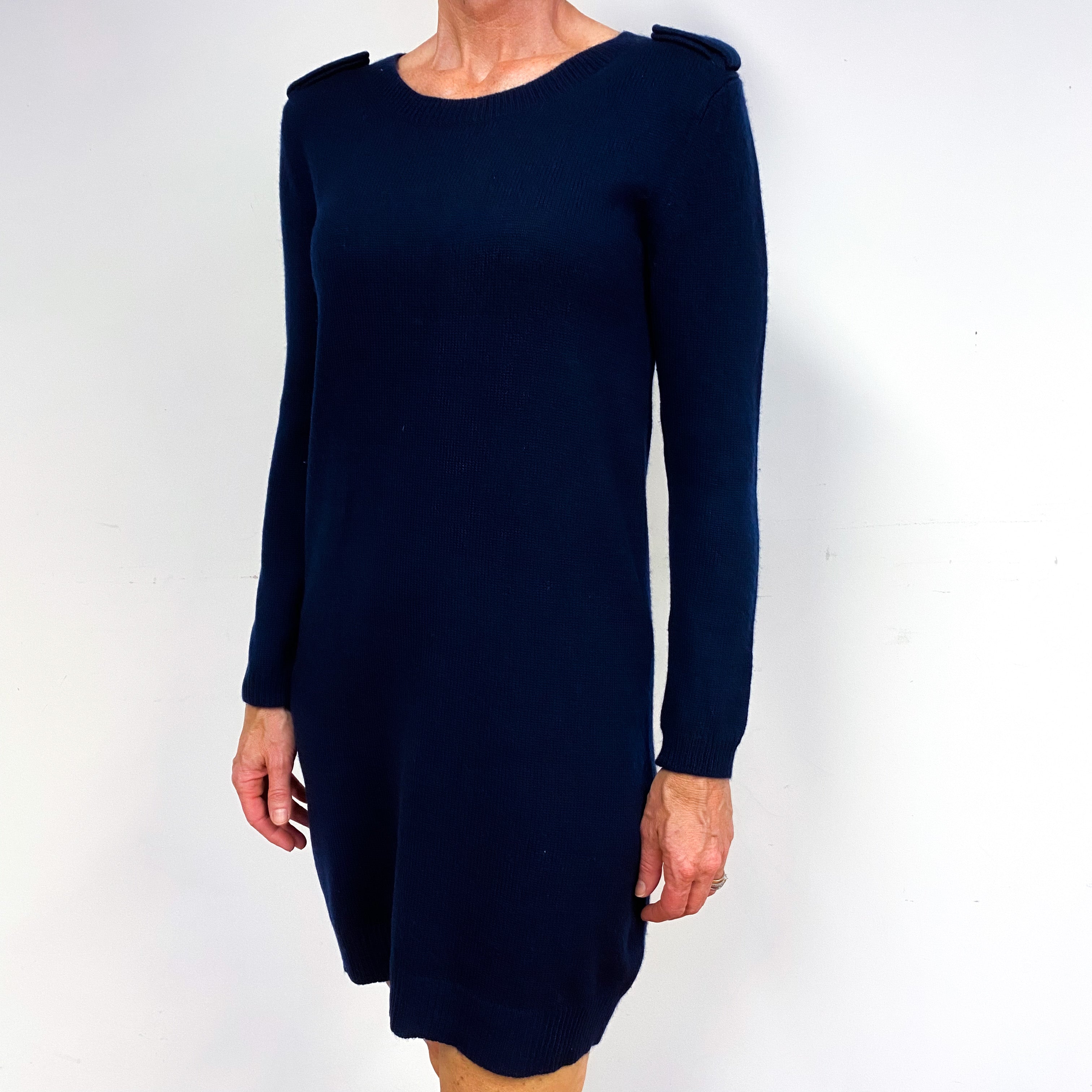 Navy Blue Cashmere Crew Neck Jumper Dress Medium