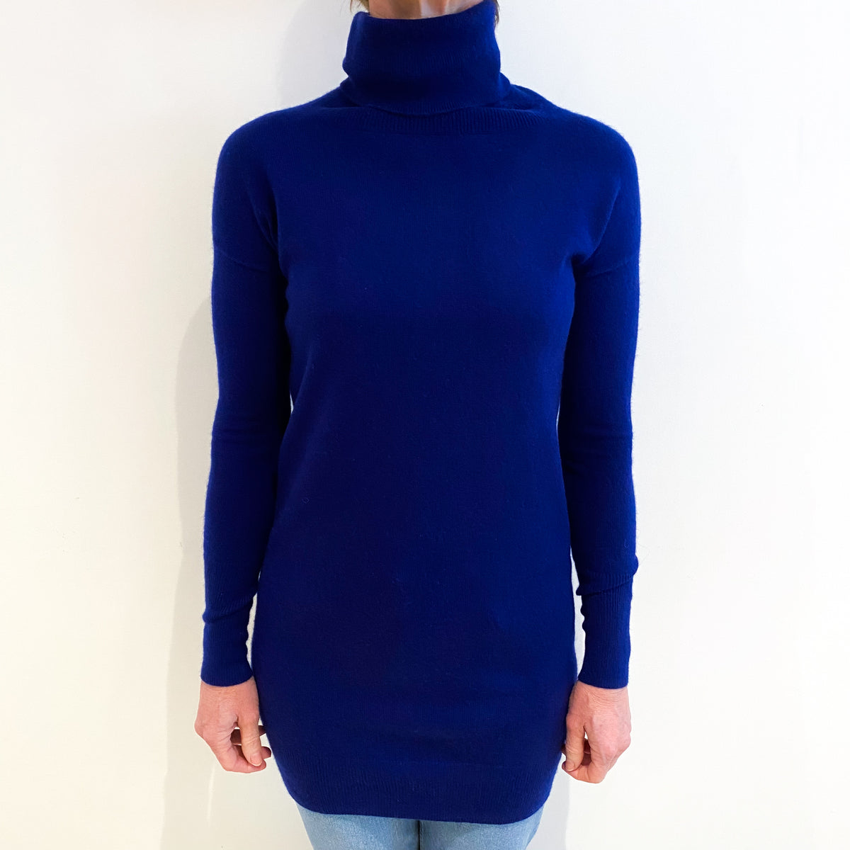 Indigo Blue Cashmere Polo Neck  Longline Jumper Dress Small