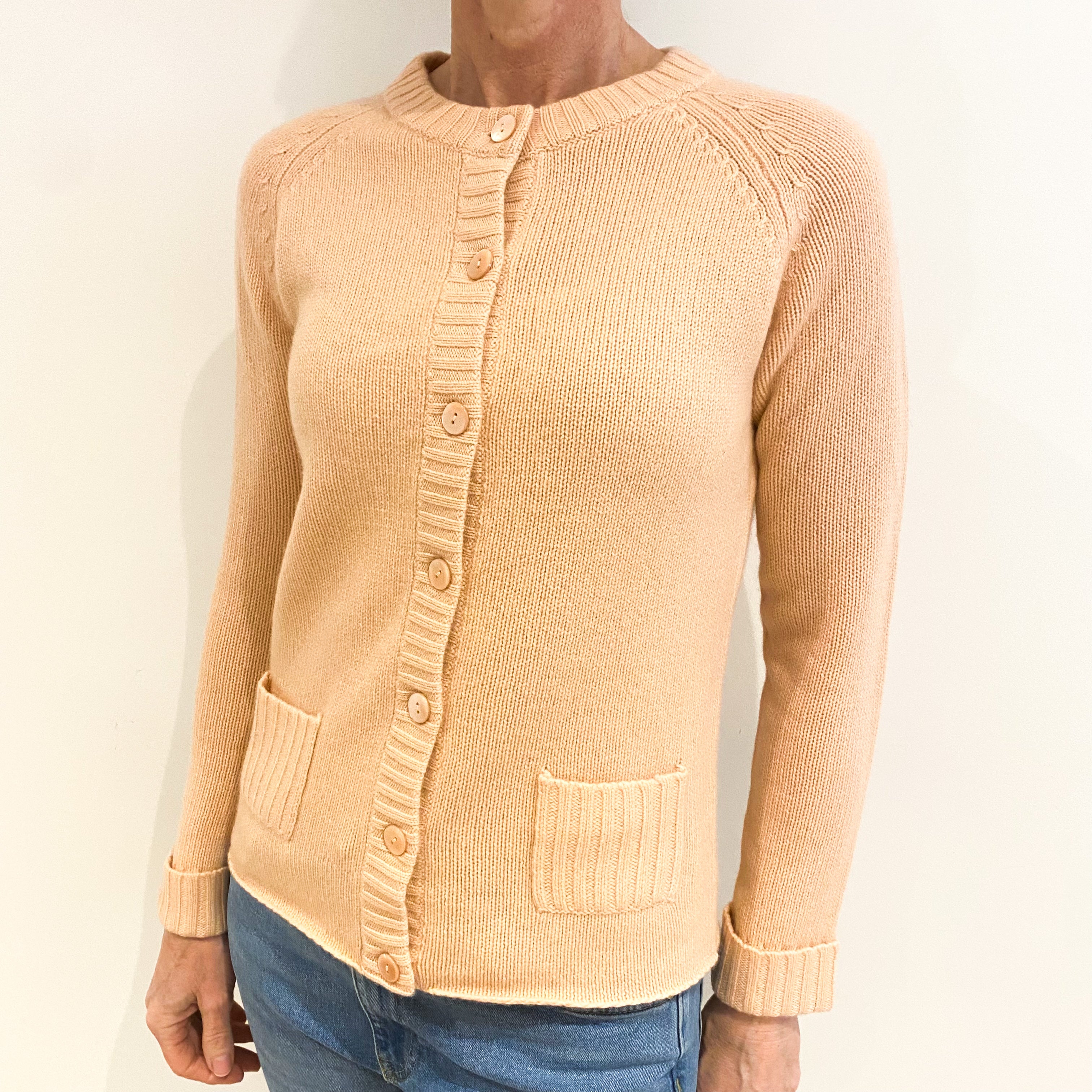 Shell Pink Cashmere Crew Neck Cardigan Small
