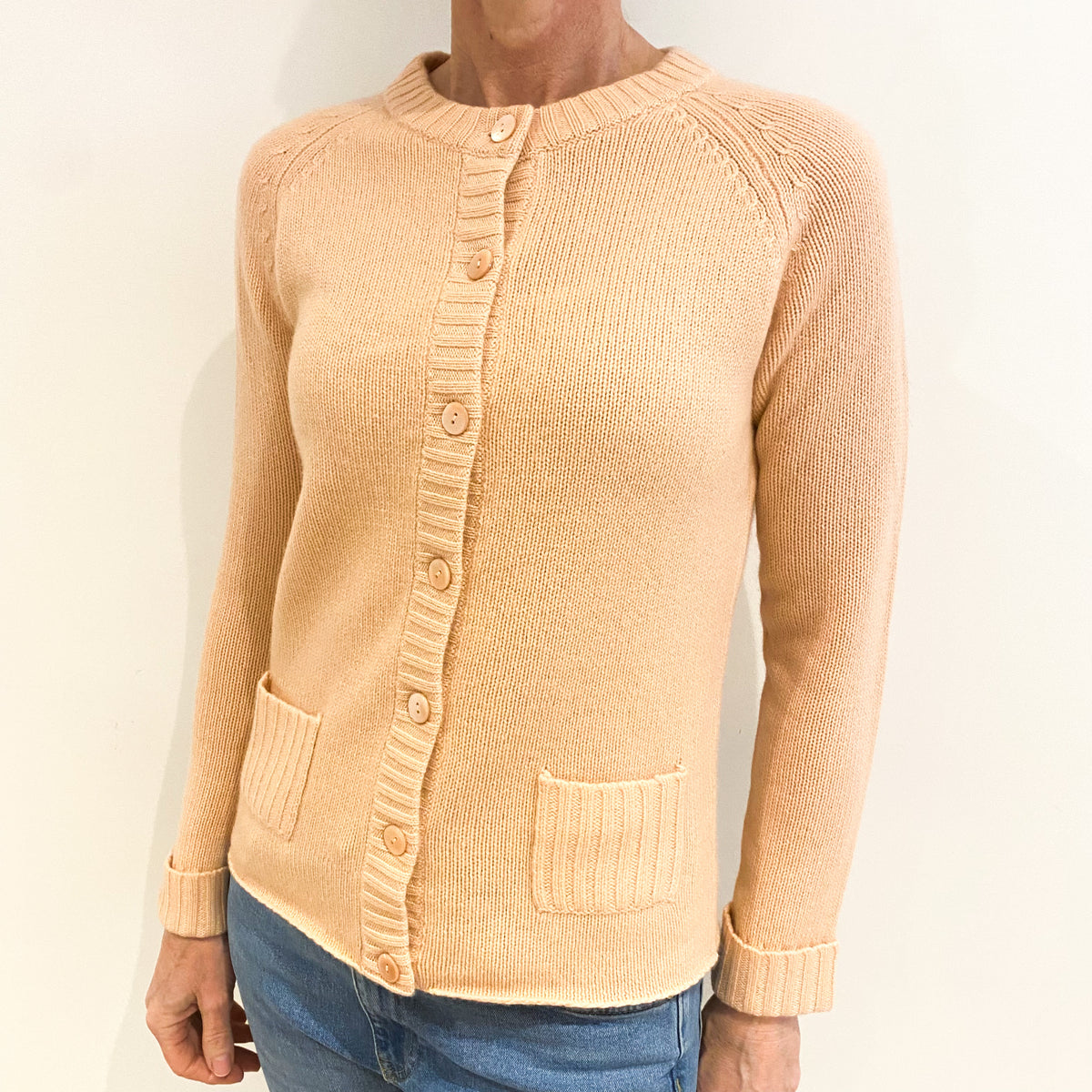 Shell Pink Cashmere Crew Neck Cardigan Small