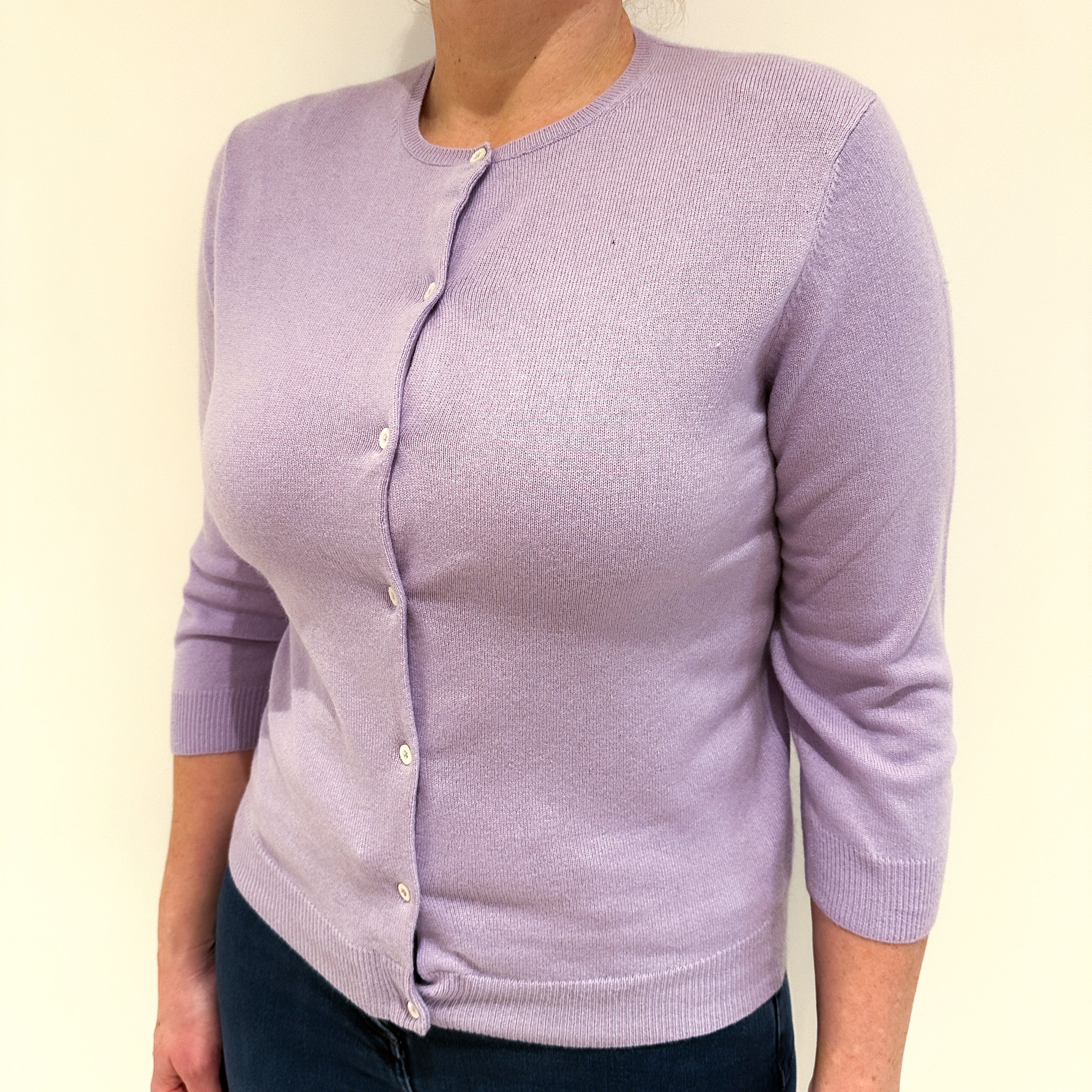 Ralph Lauren Lilac Purple Cashmere Crew Neck Cardigan Large