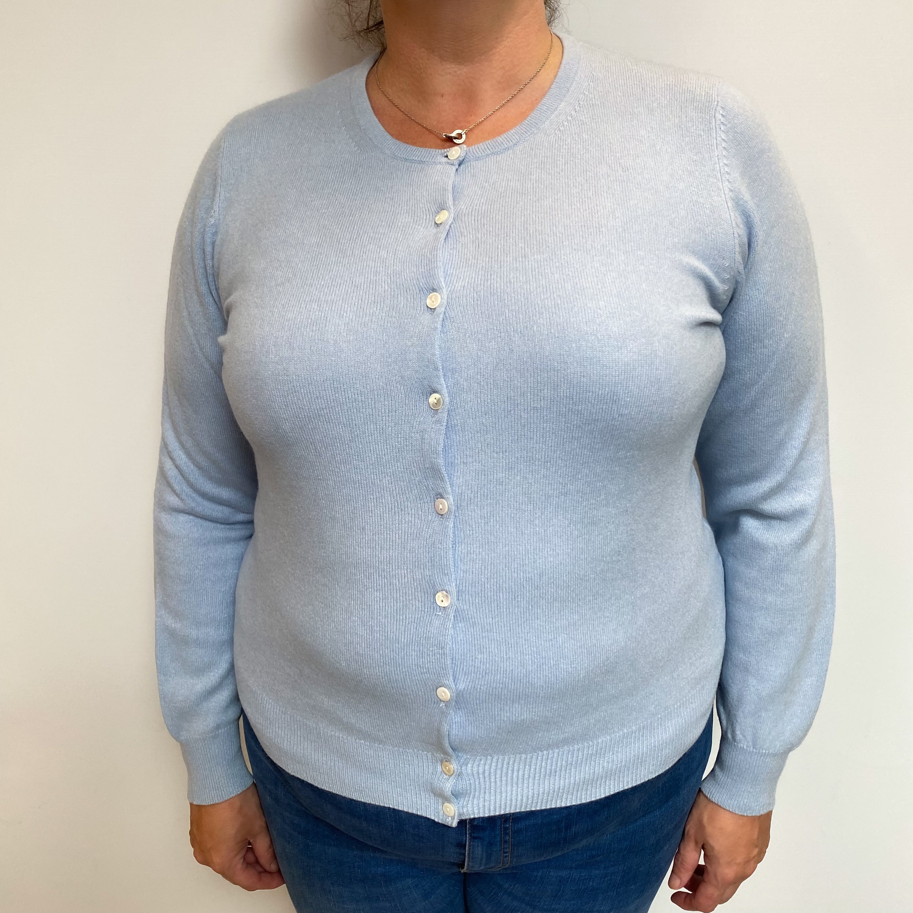 Powder Blue Cashmere Crew Cardigan Extra Large