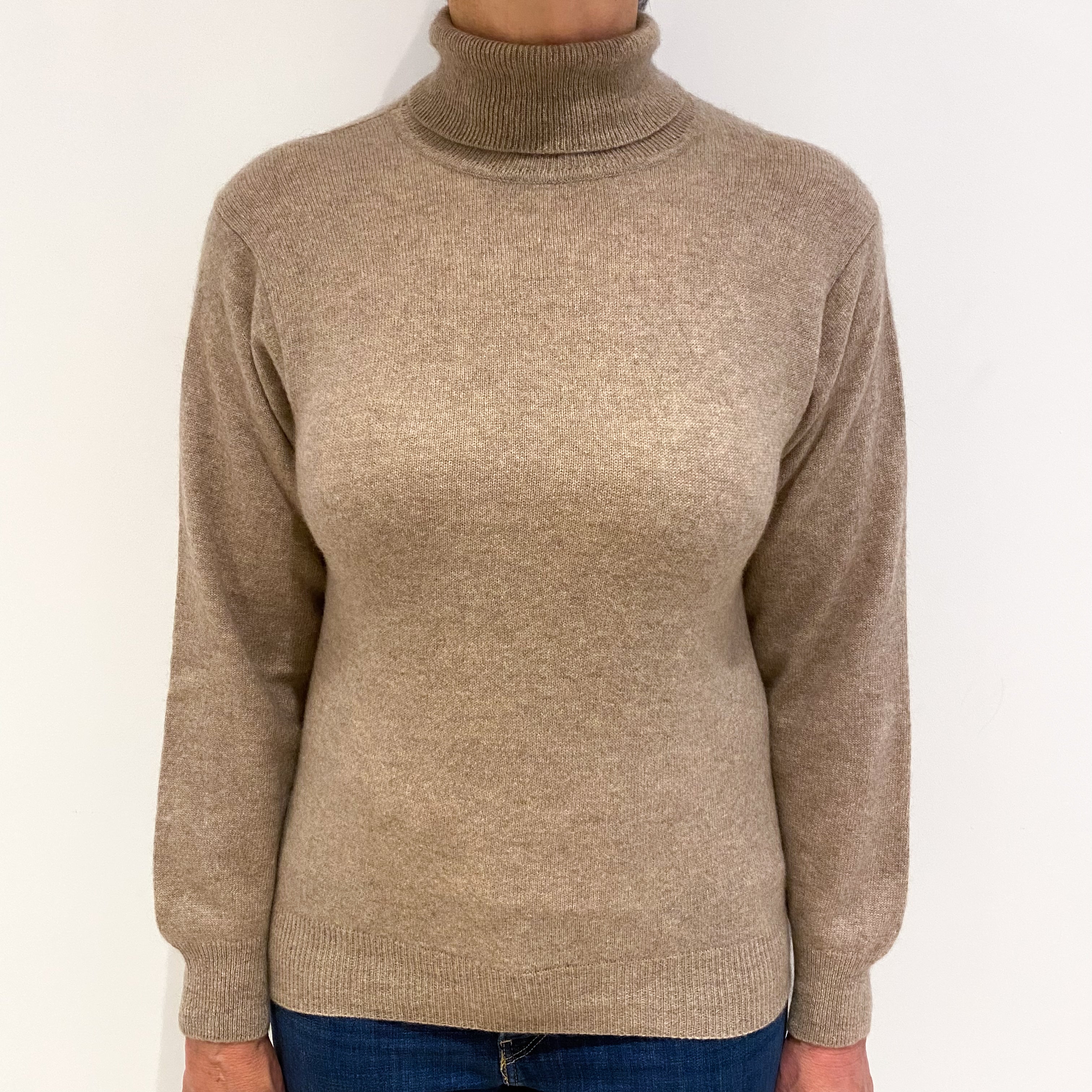 Biscuit Brown Cashmere Polo Neck Jumper Medium