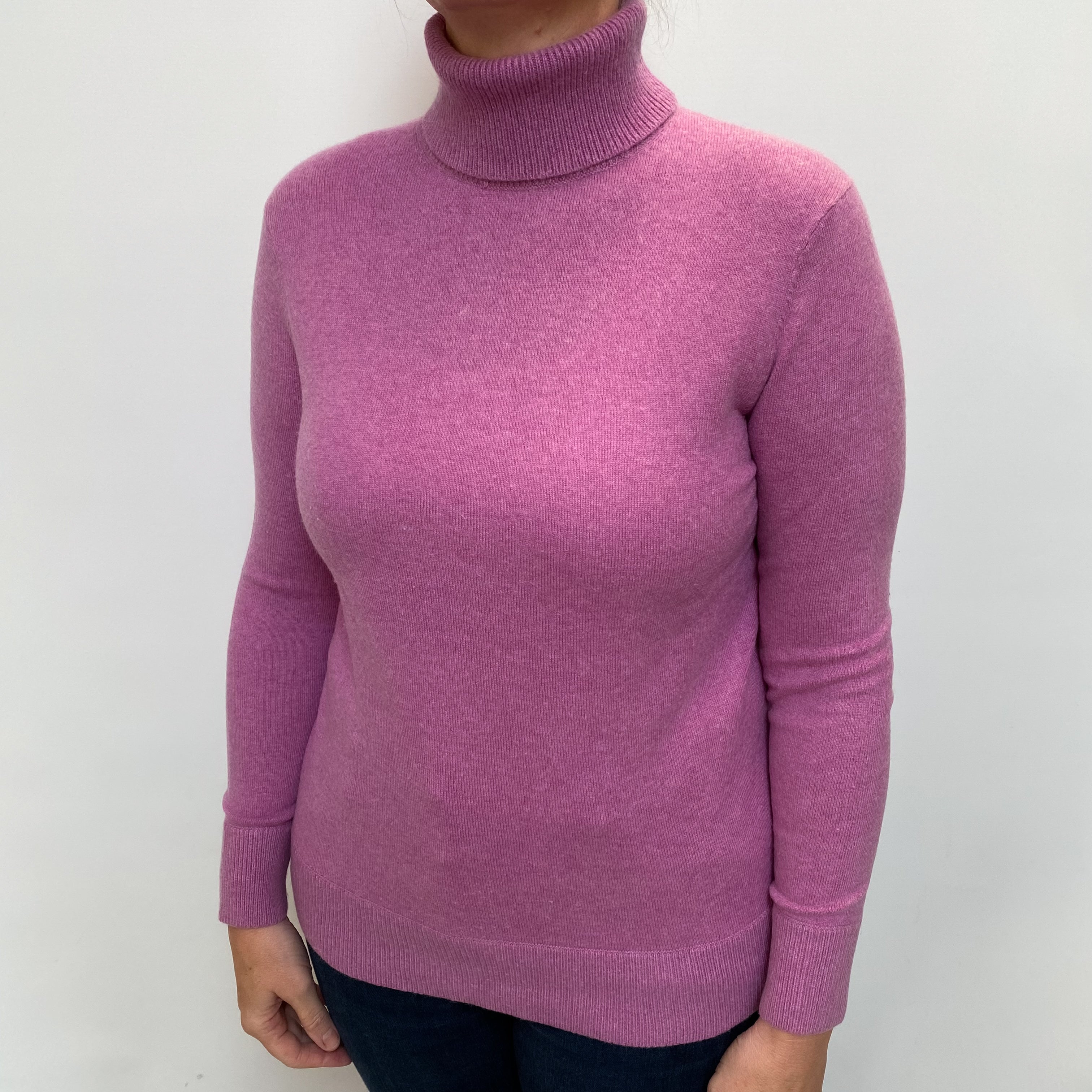 Loganberry Purple Cashmere Polo Neck Jumper Large