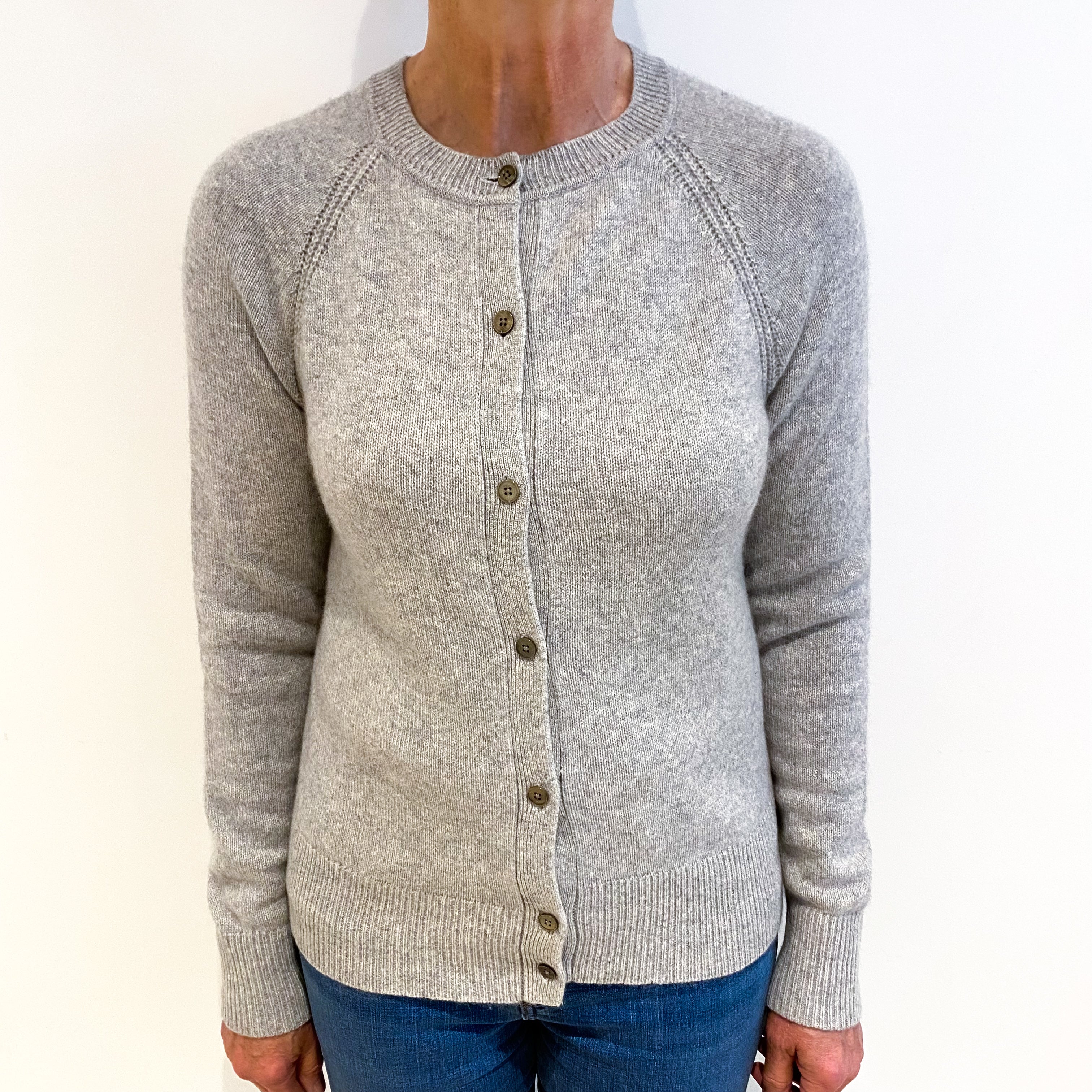 Smoke Grey Cashmere Crew Neck Cardigan Medium