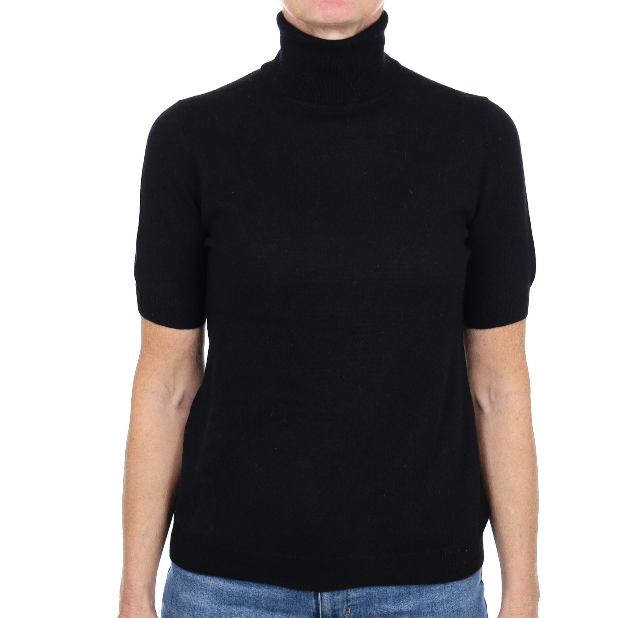 Black Cashmere Polo Neck Short Sleeved Jumper Small
