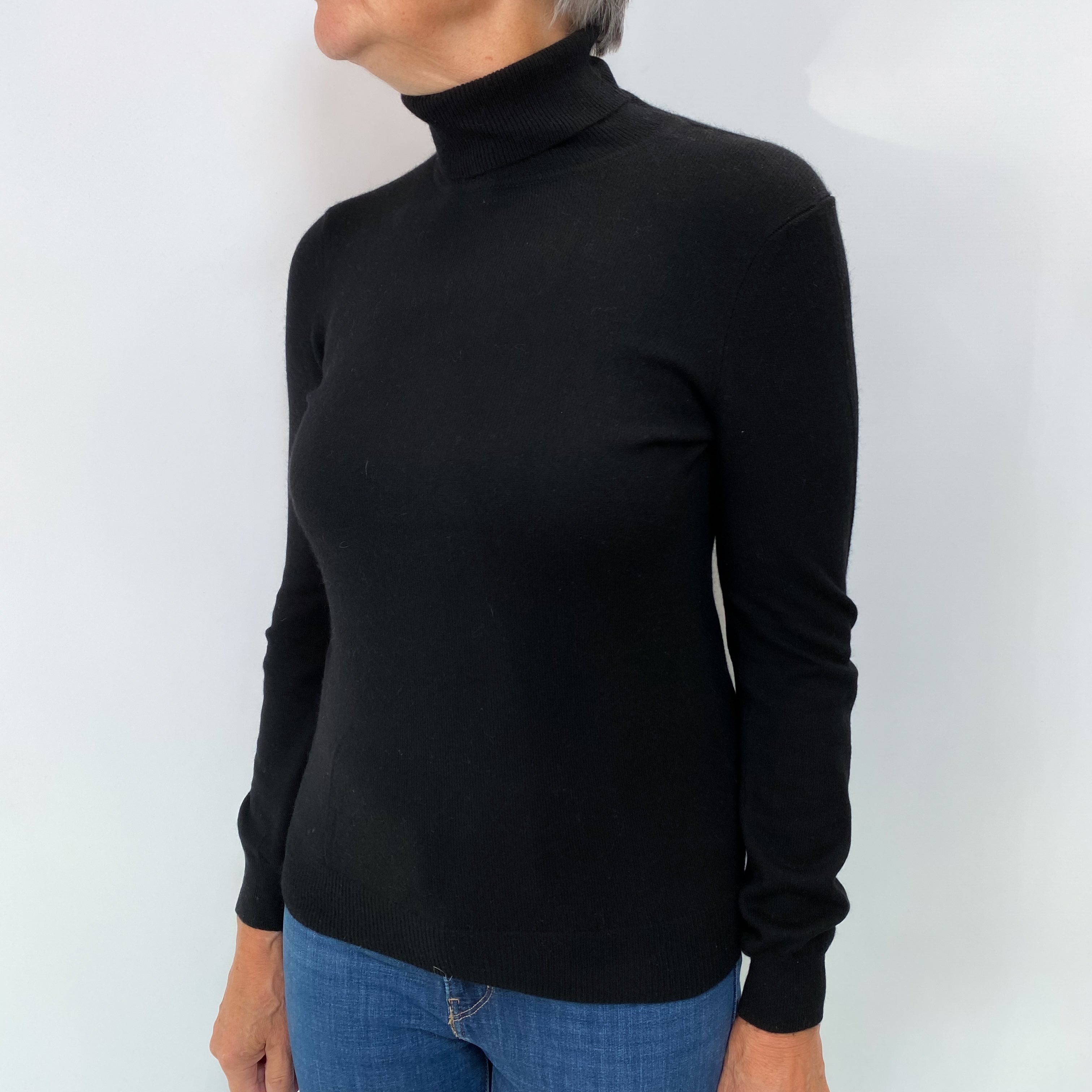 Black Cashmere Polo Neck Jumper Medium