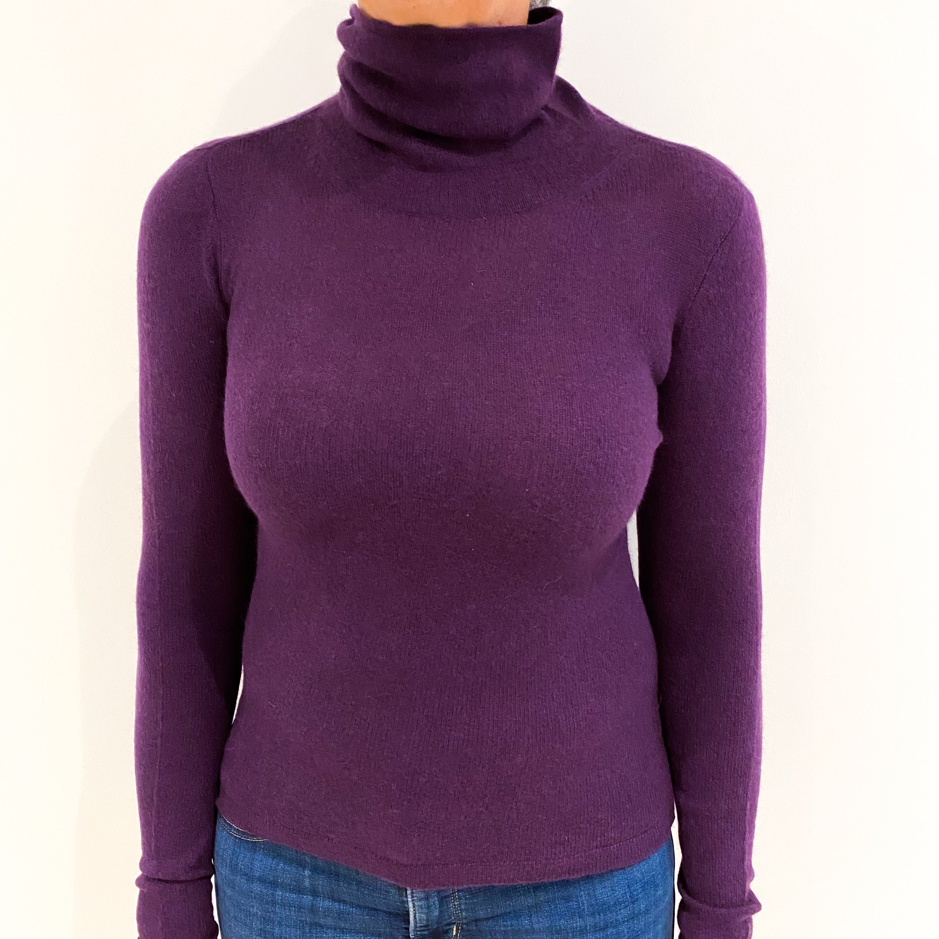 Blueberry Purple Cashmere Polo Neck Jumper Medium