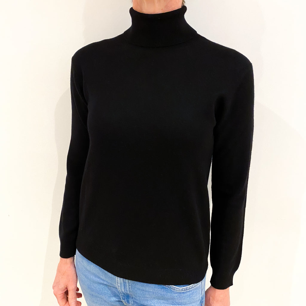 Black Cashmere Polo Neck Jumper Small