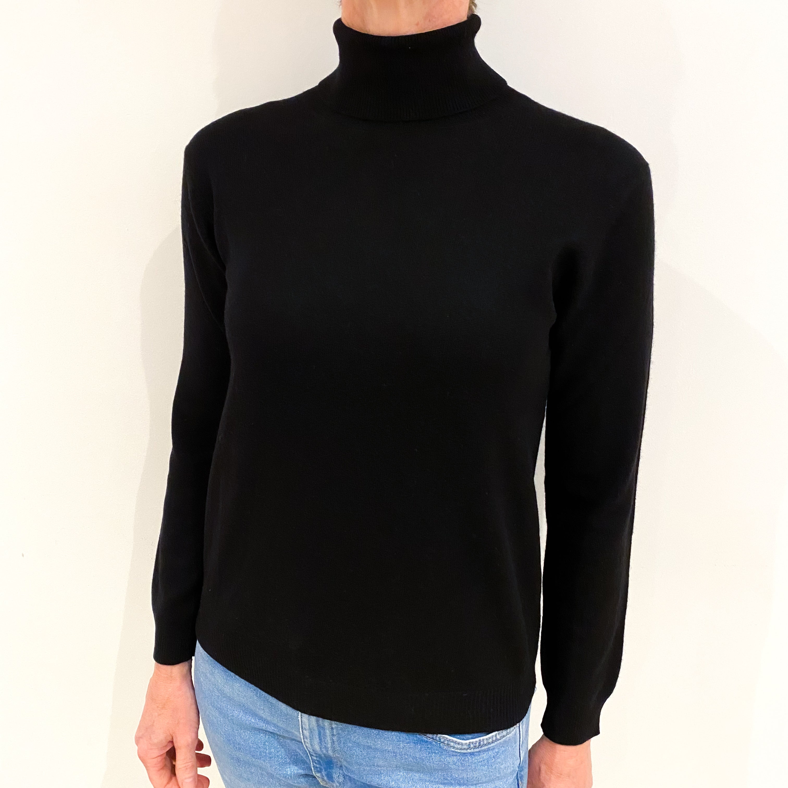 Black Cashmere Polo Neck Jumper Small