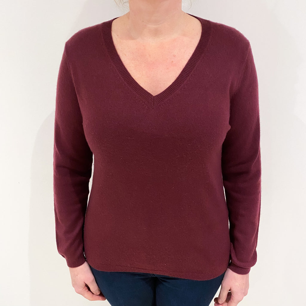 Mulberry Red Cashmere V Neck Jumper Large