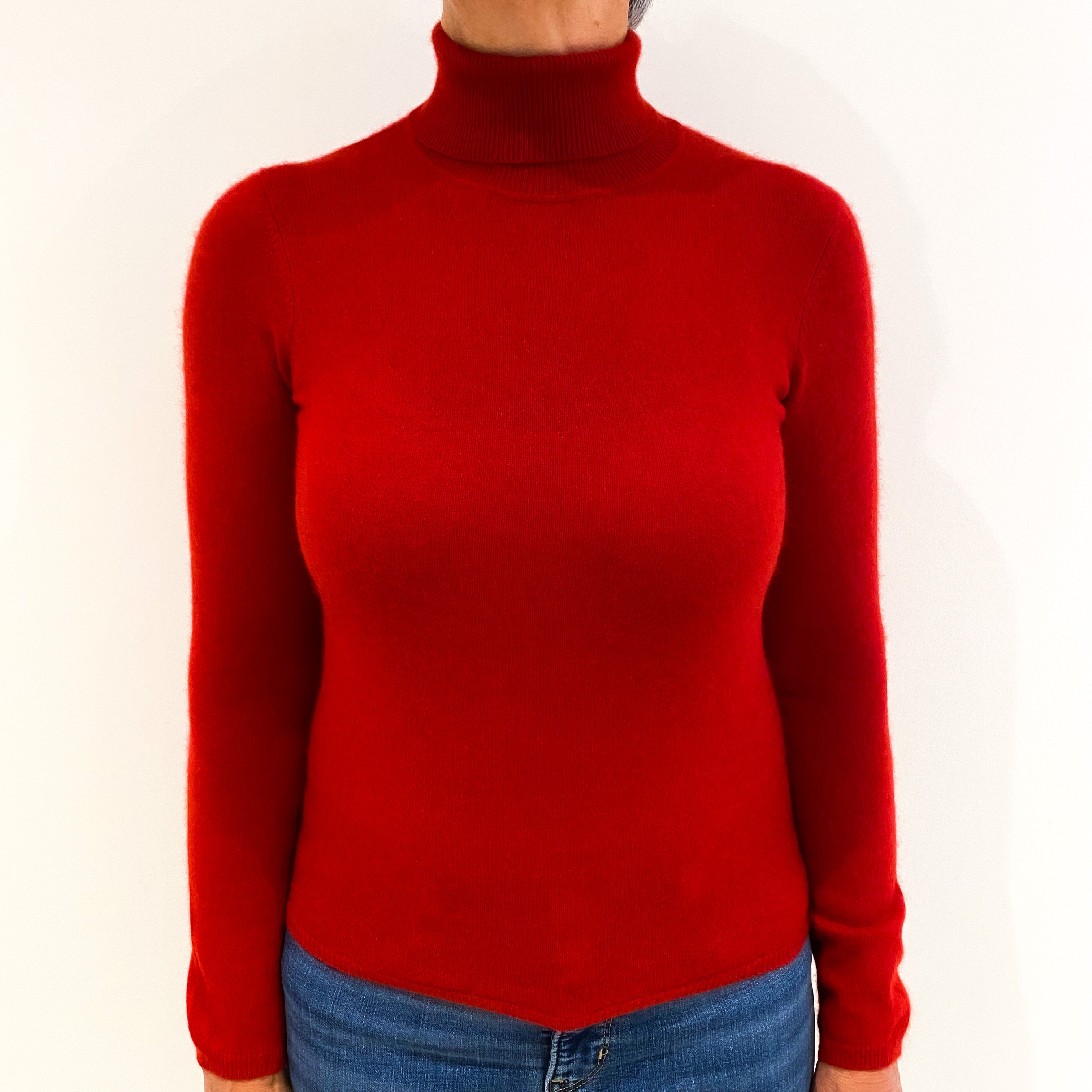 Post Box Red Cashmere Polo Neck Jumper Medium