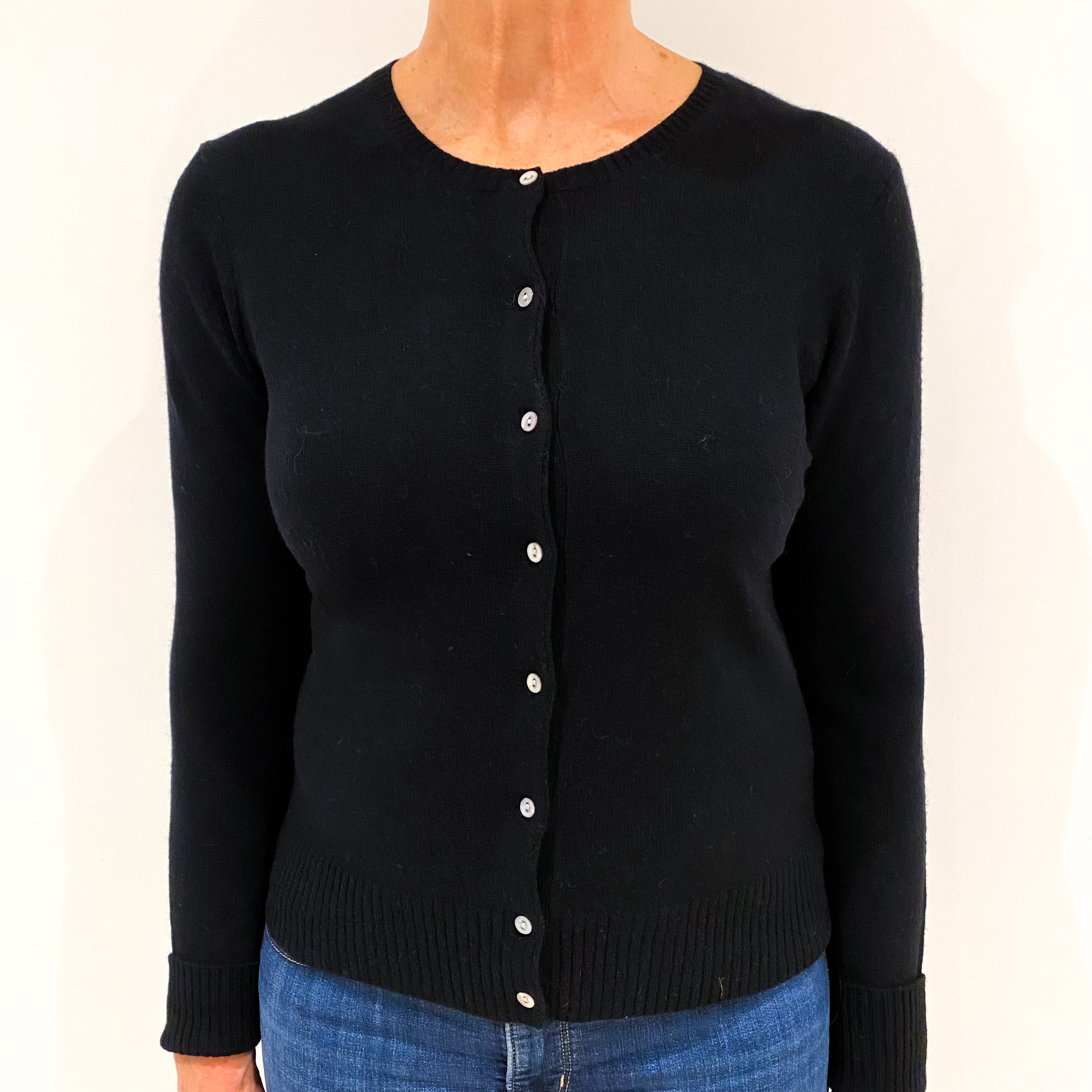 Black Cashmere Crew Neck Cardigan Medium